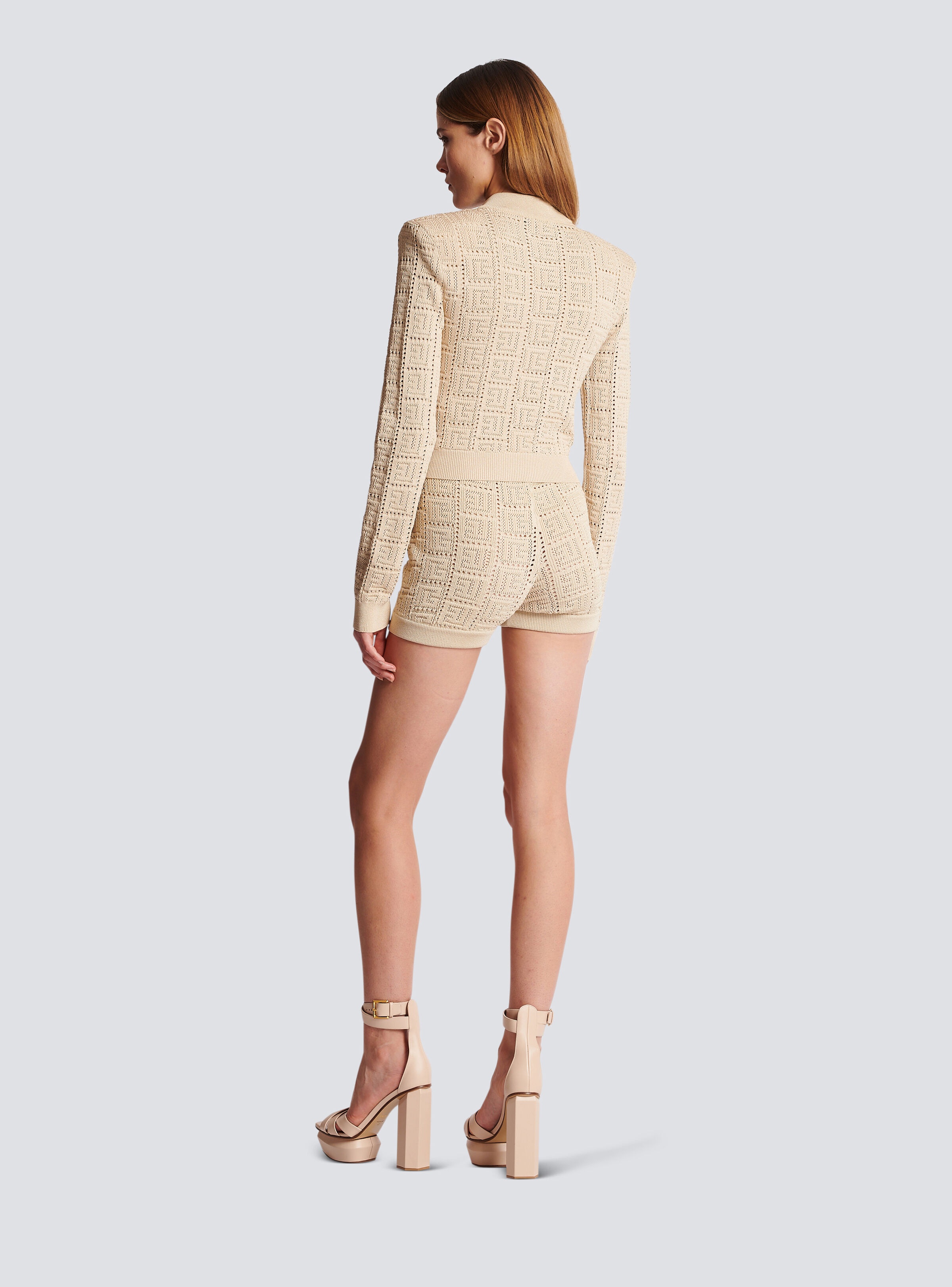 Monogrammed openwork knit cardigan - 4