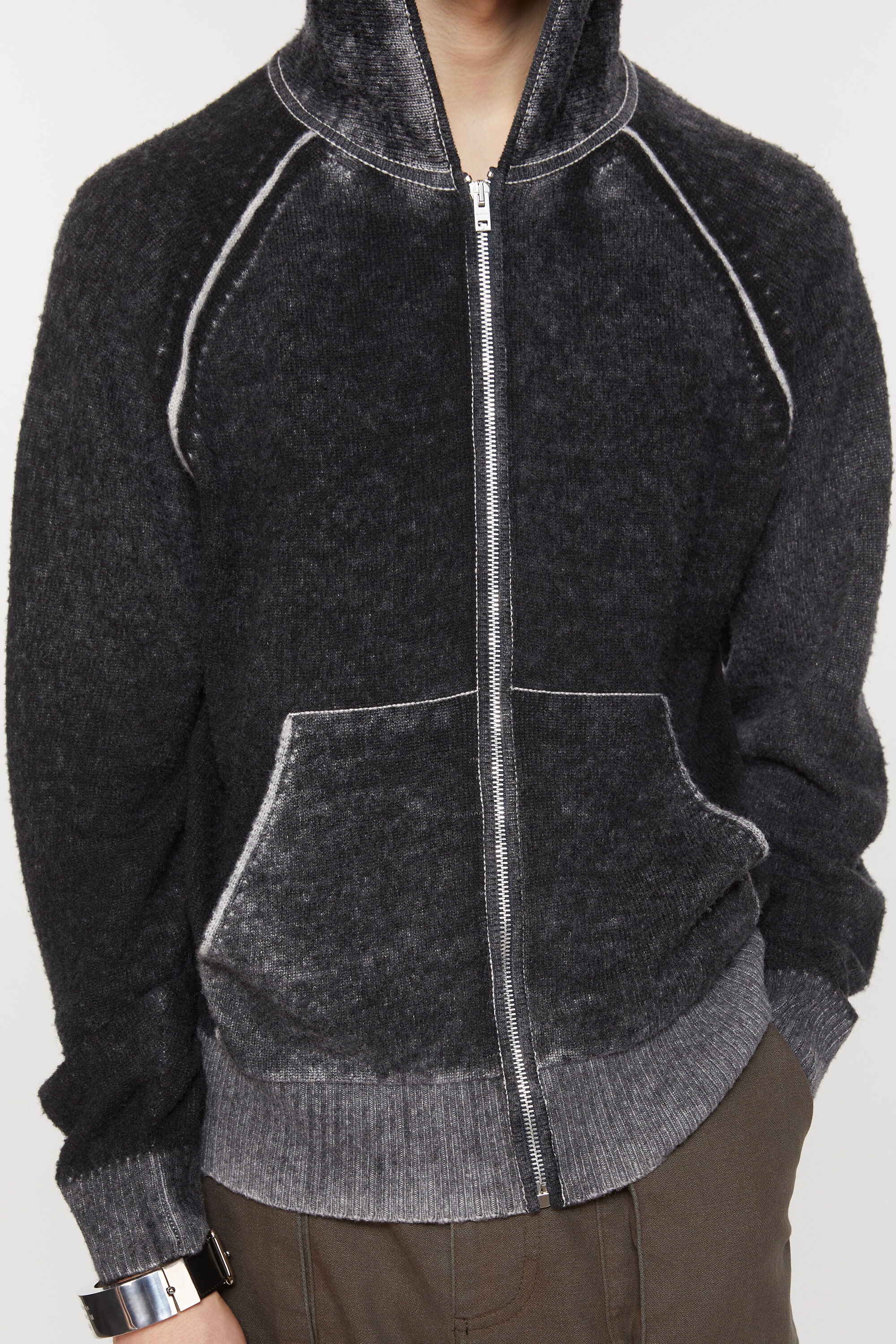 Hooded zipper sweater - Black - 4