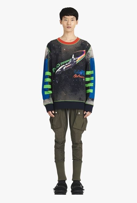 Oversized multicolor cotton sweatshirt with Balmain logo print - 4