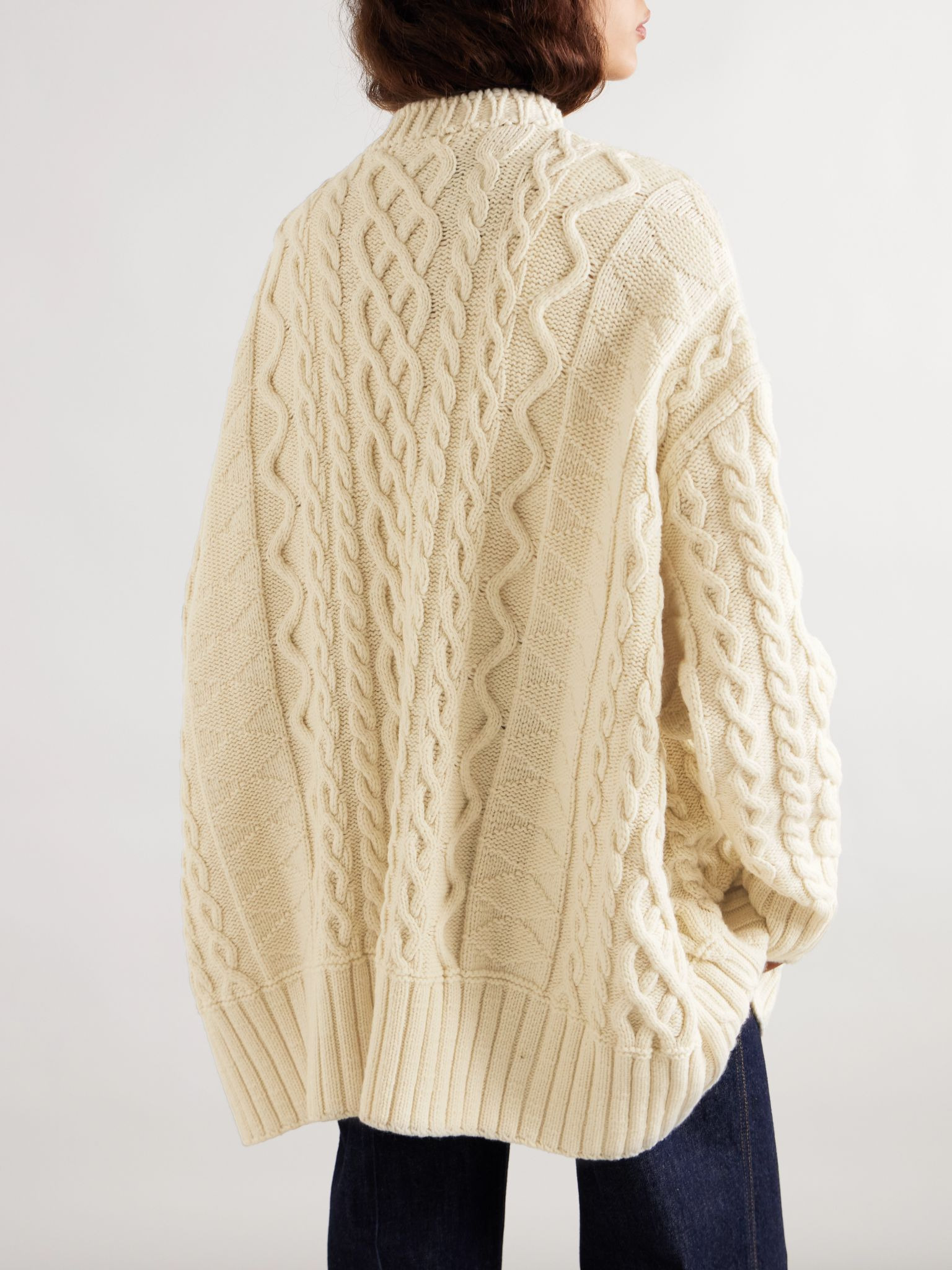 Oversized cable-knit wool sweater Cream - 4