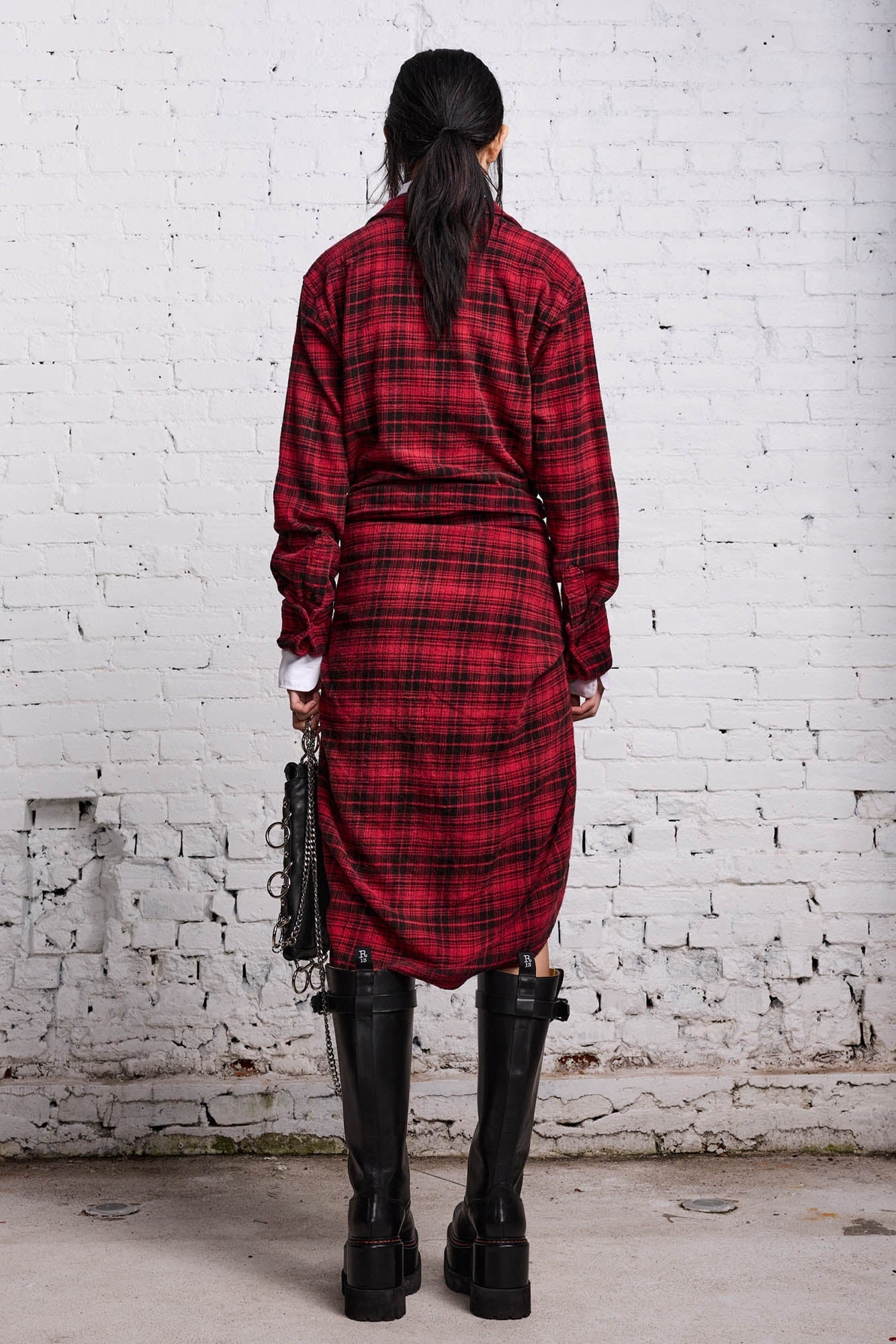 TIE SHIRTDRESS - RED AND BLACK - 6