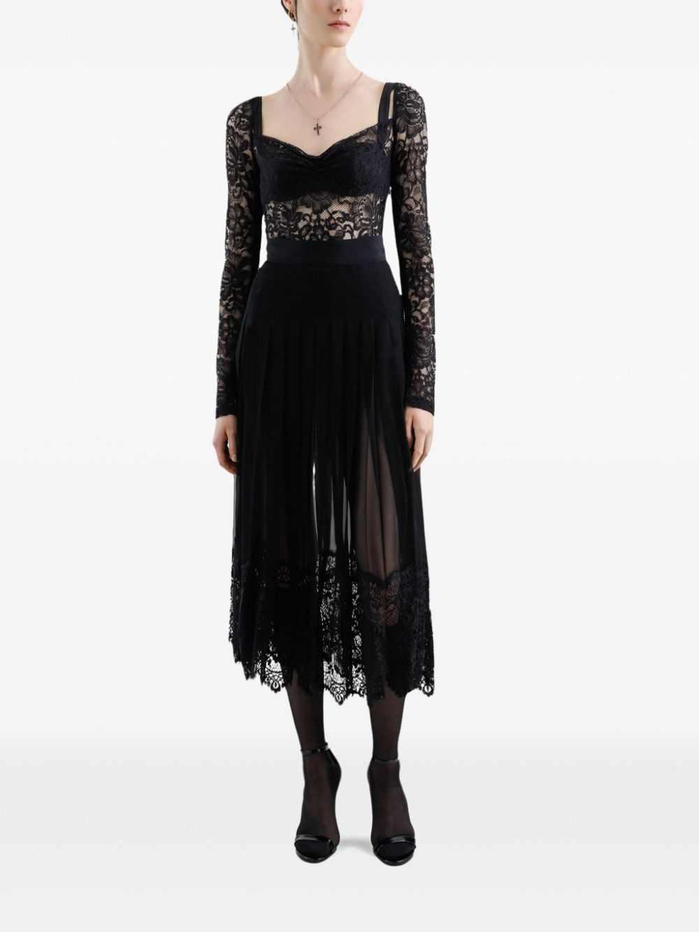 floral-lace sweetheart-neck top - 2