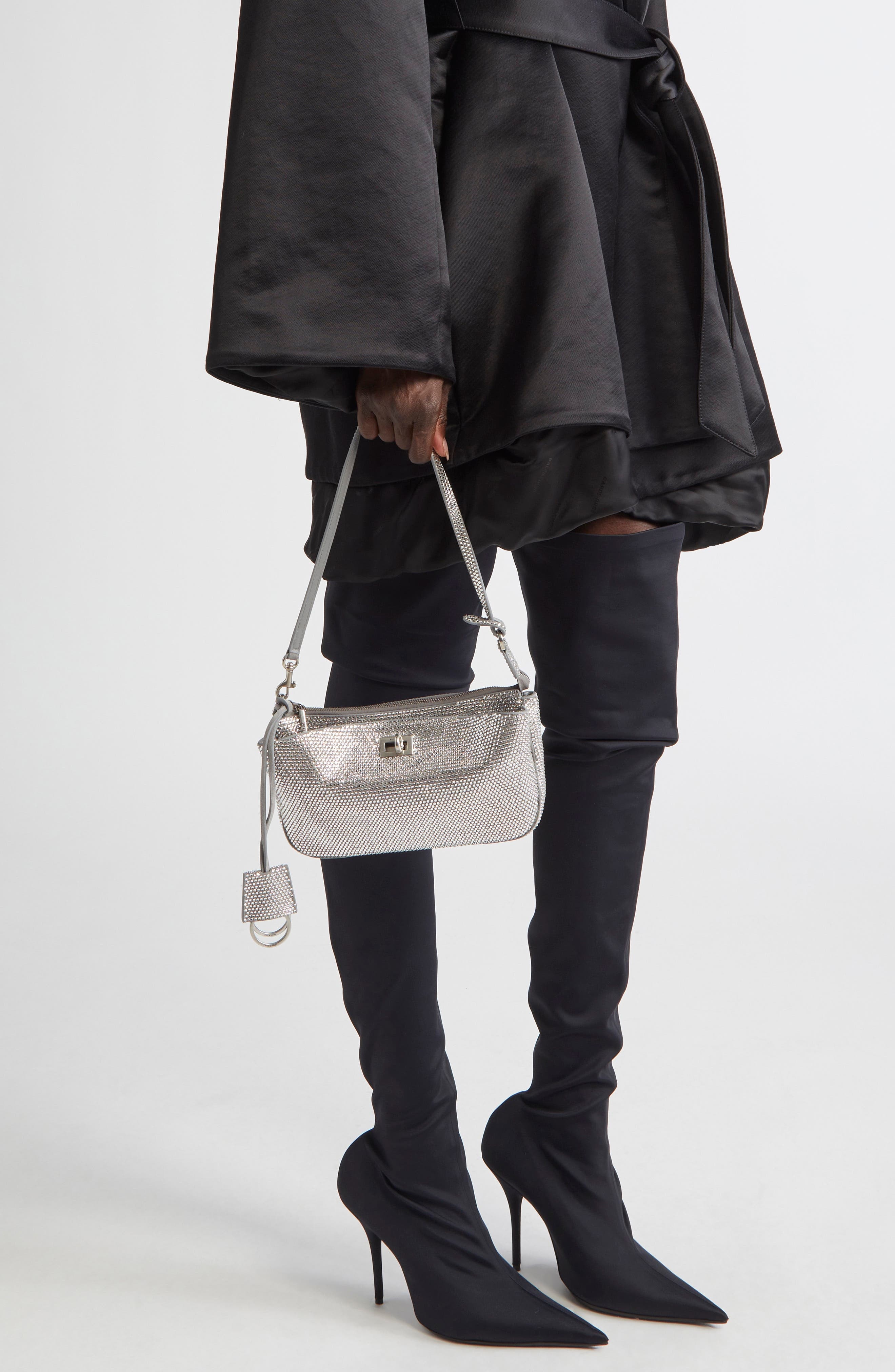 Balenciaga Mini Rodeo Crystal Embellished Leather Sling Pouchette in 1232 Smoke Grey at Nordstrom - 2