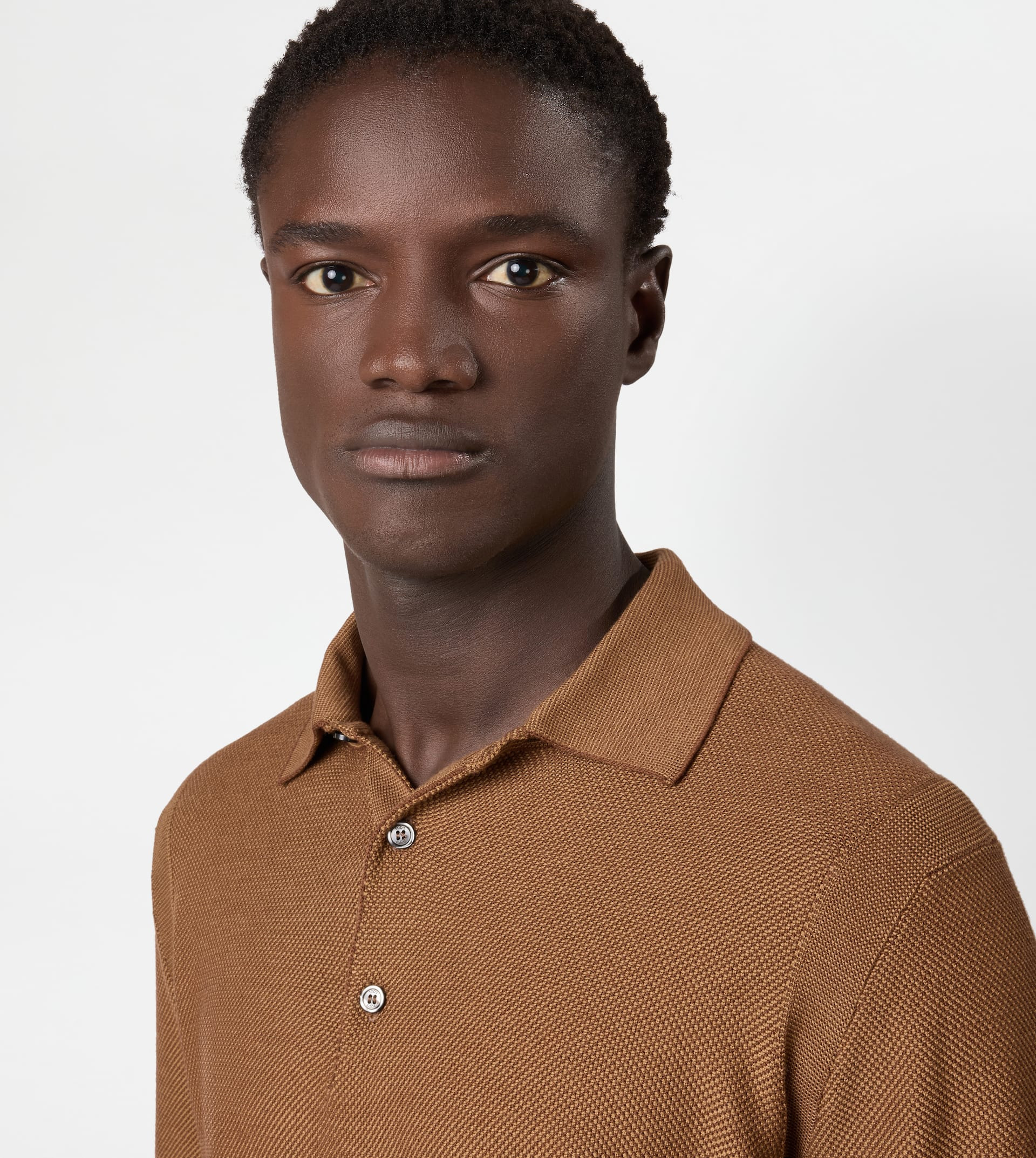 POLO SHIRT IN WOOL PIQUET - BROWN - 5