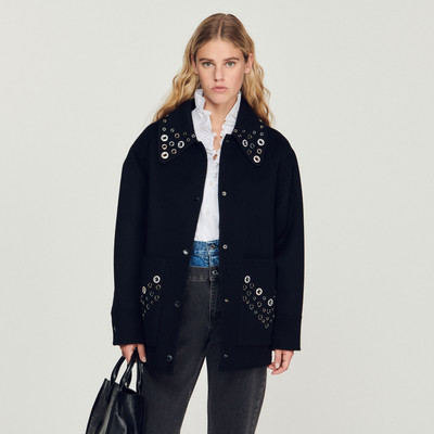 Sandro Wool coat embellished with eyelets outlook