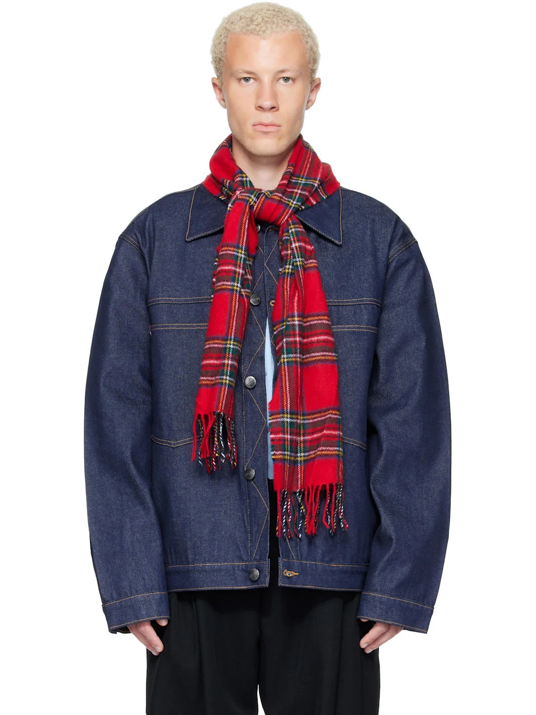 Navy Scarf Denim Jacket - 1