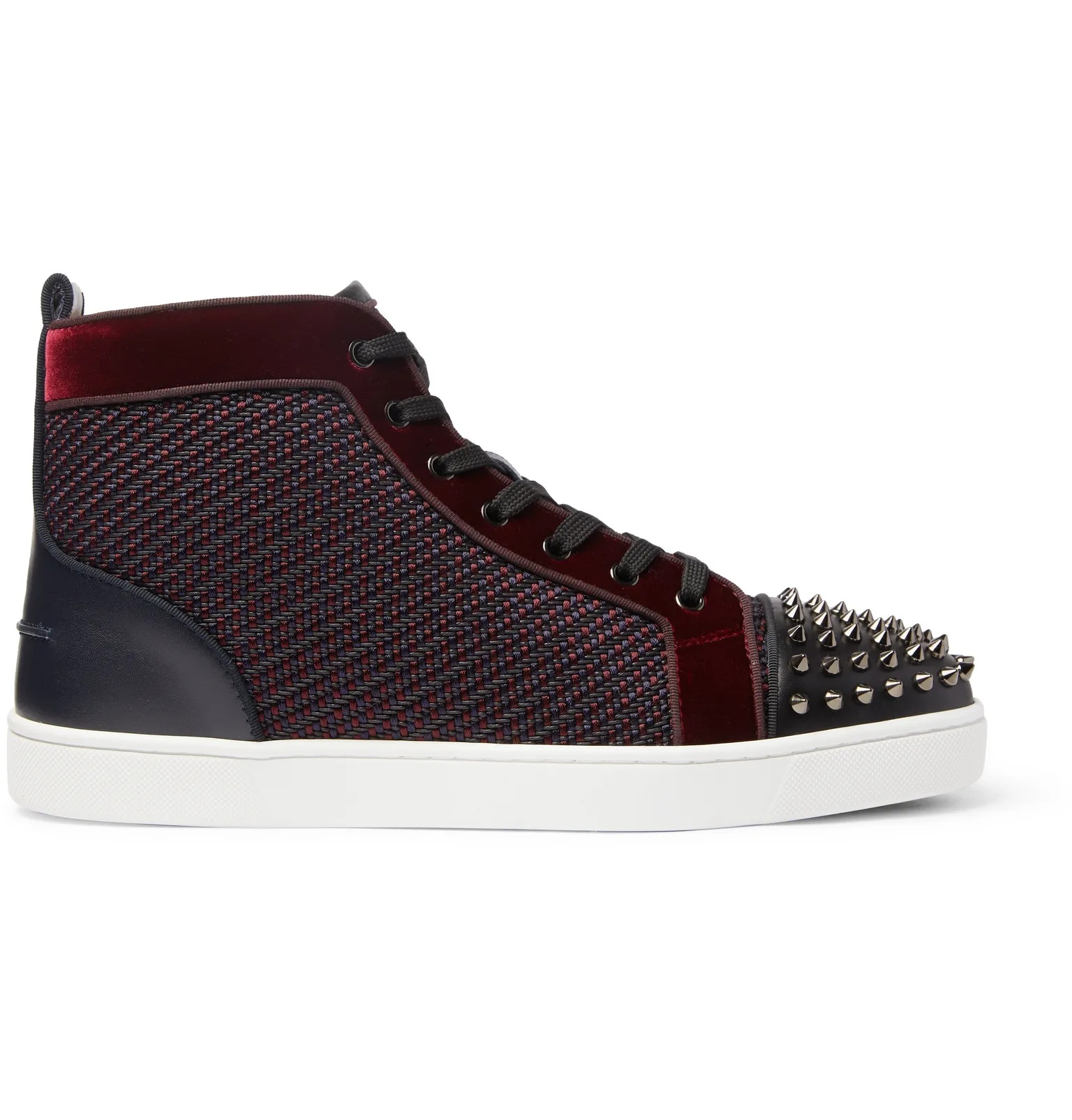 Lou Spikes Orlato Velvet, Raffia and Leather High-Top Sneakers - 1