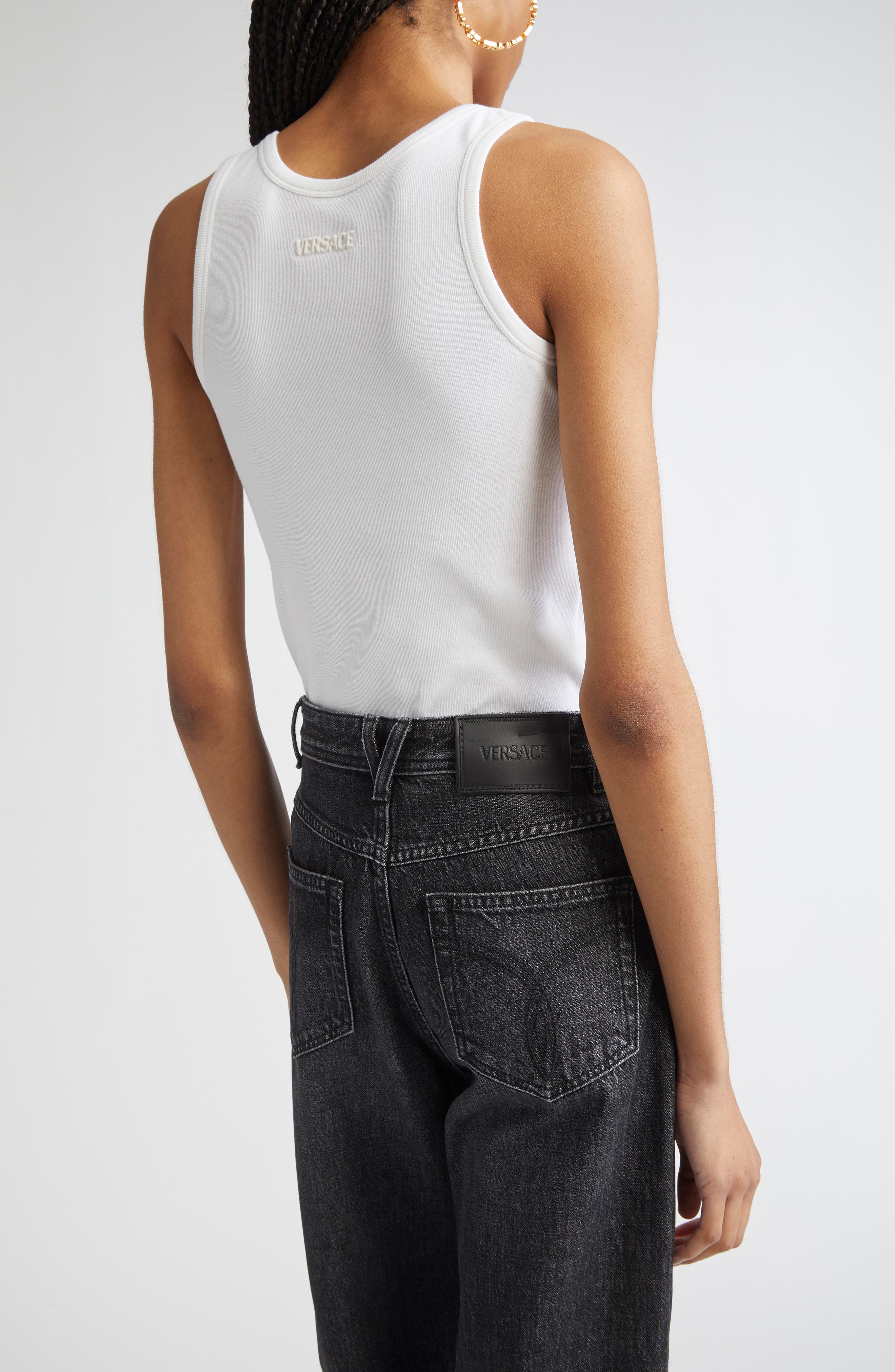 Versace Safety Pin Rib Tank in Optical White at Nordstrom - 3
