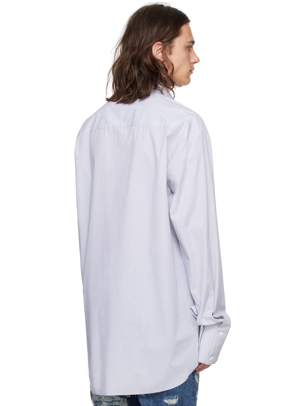 White & Navy Pinstripe Shirt - 3