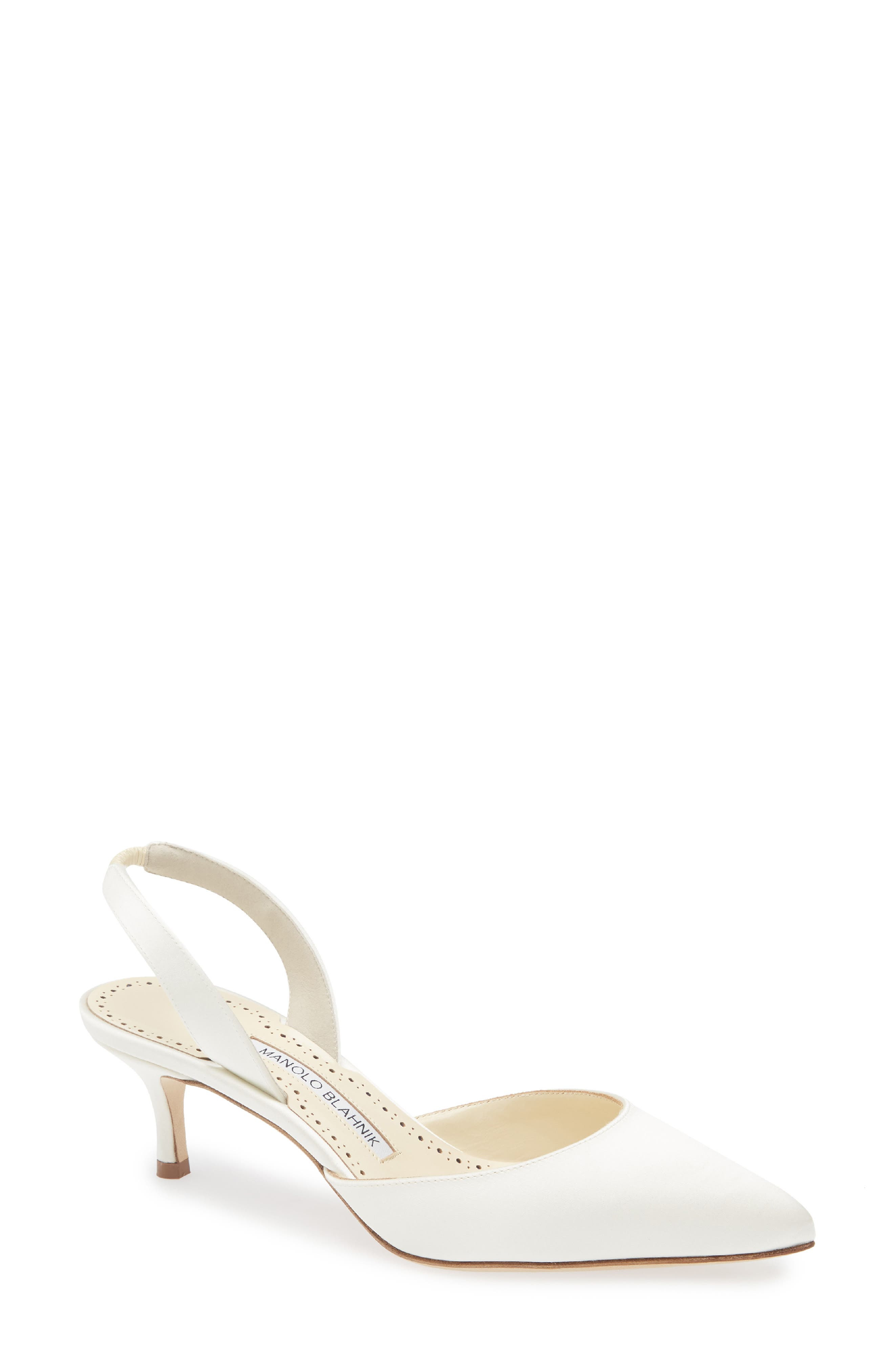 Manolo Blahnik Carolyne Bridal Pointed Toe Slingback Pump in Cream at Nordstrom - 1