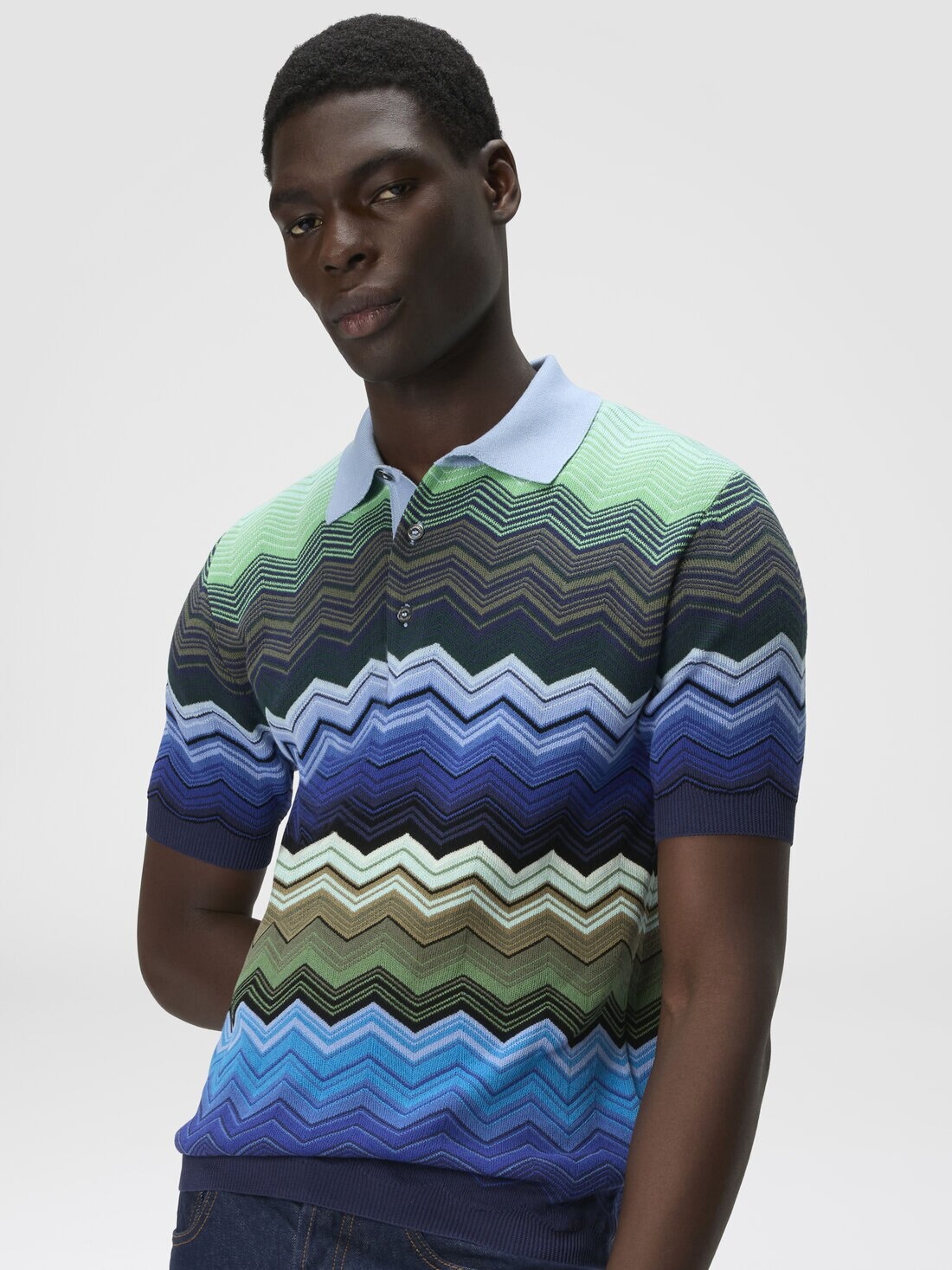Zig zag cotton knit polo shirt with contrasting piping - 4