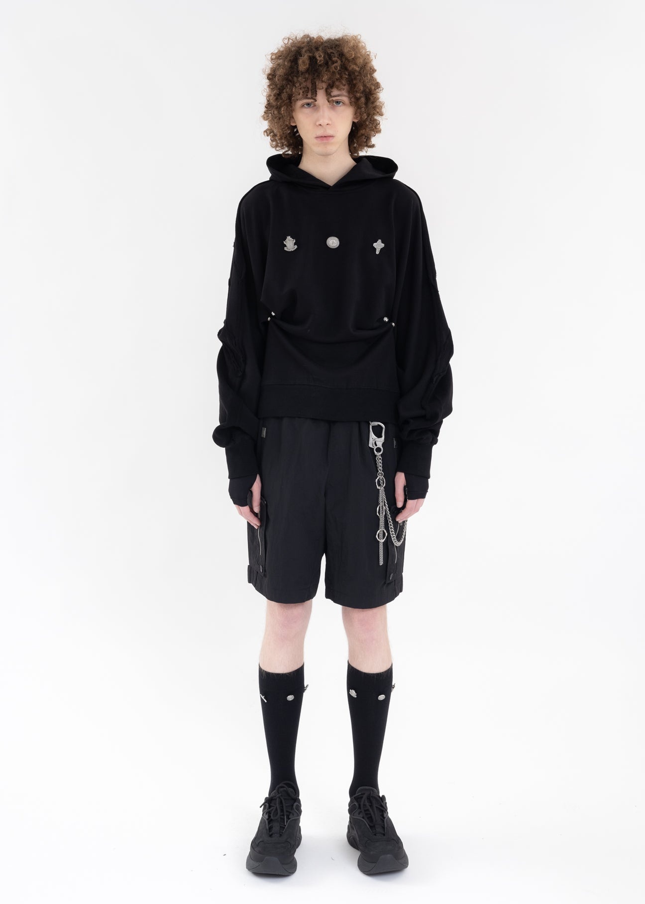 Black Emblem Button Socks - 5