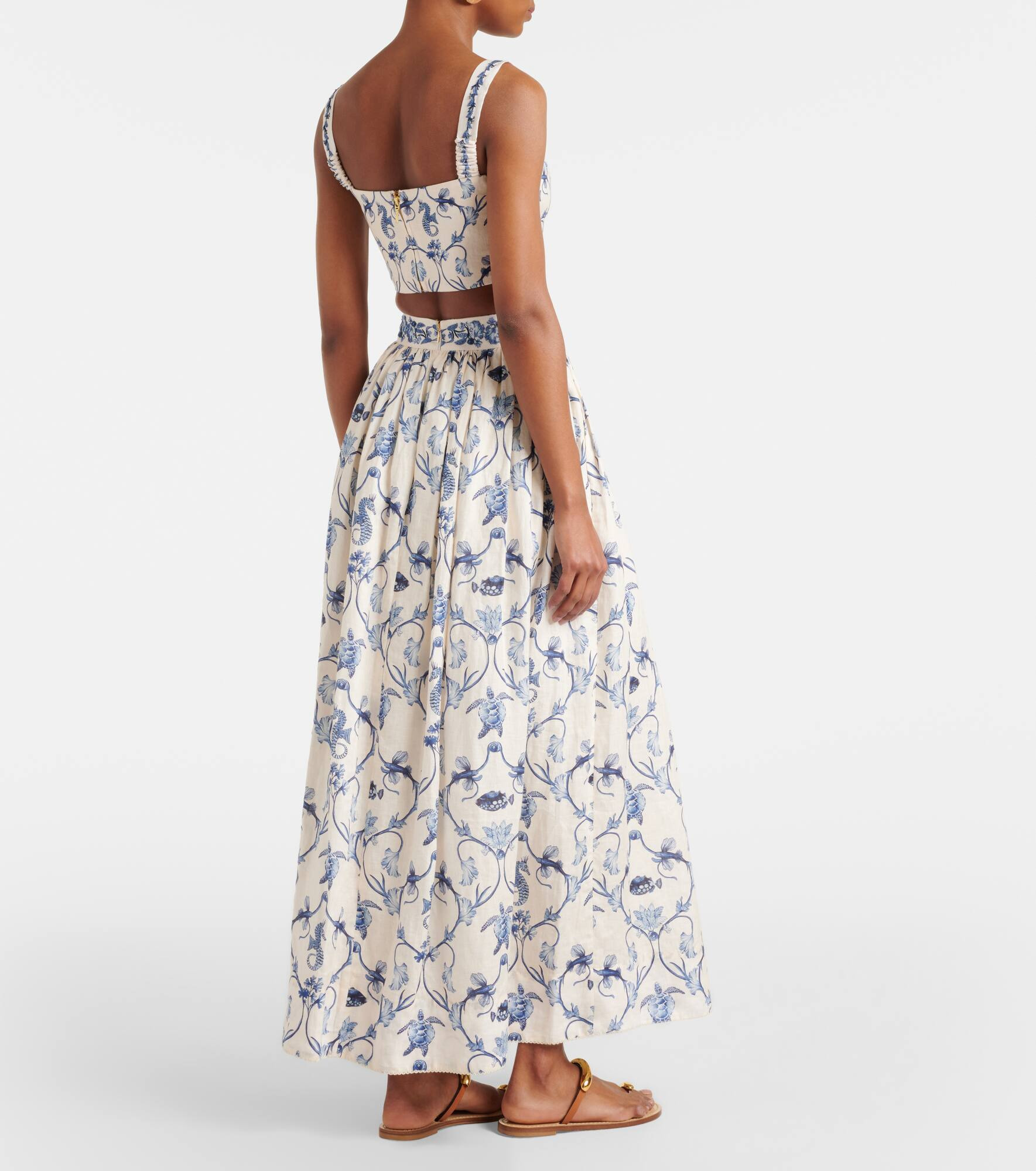 Printed high-rise linen maxi skirt - 3