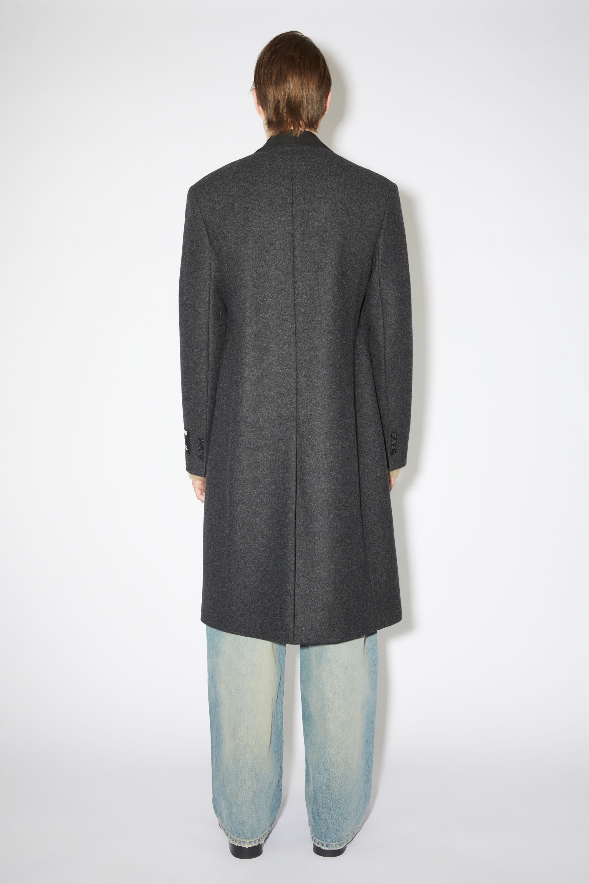 Single-breasted wool blend coat - Dark Grey Melange - 3