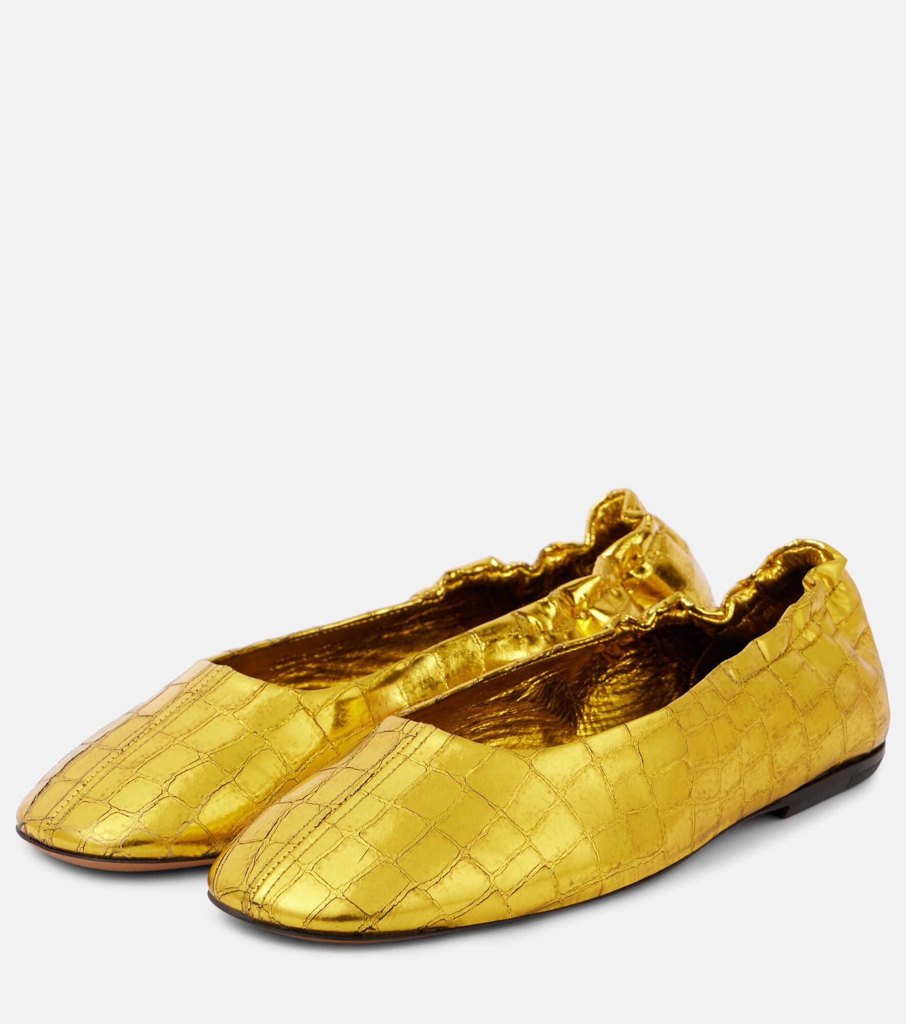 Croc-effect metallic leather ballet flats - 4