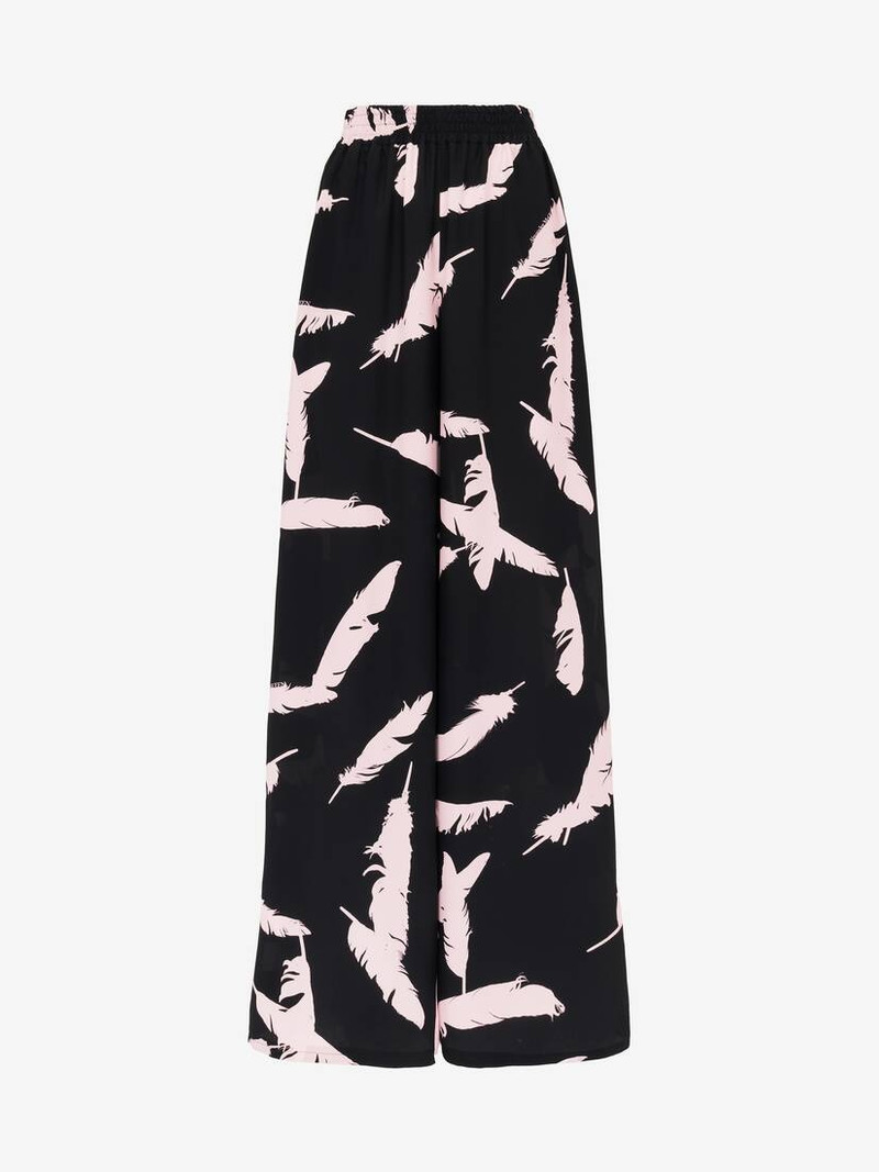 Alexander McQueen Women's Feather Pyjama Trousers in Black/pink outlook