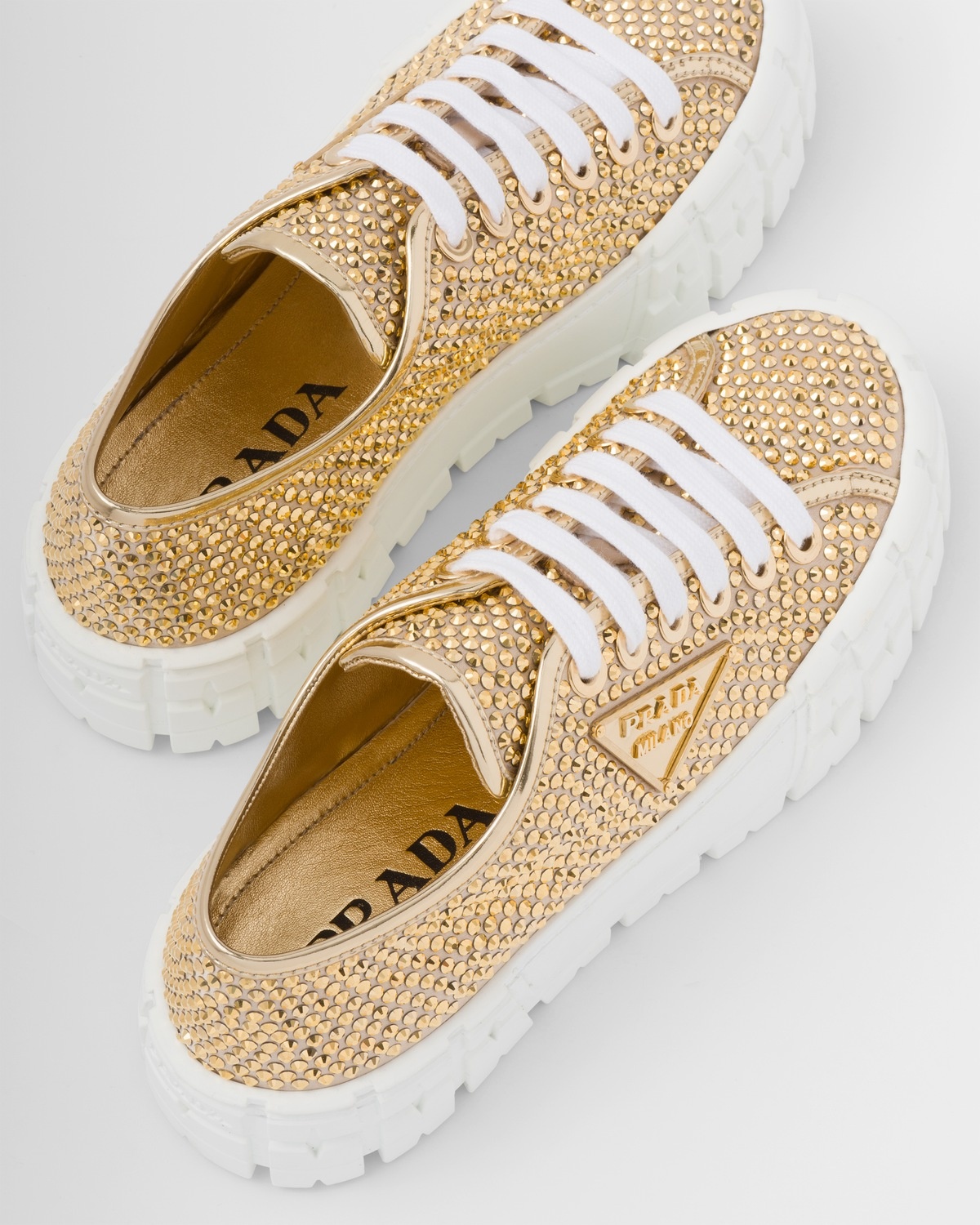 Satin and leather sneakers with crystals - 6
