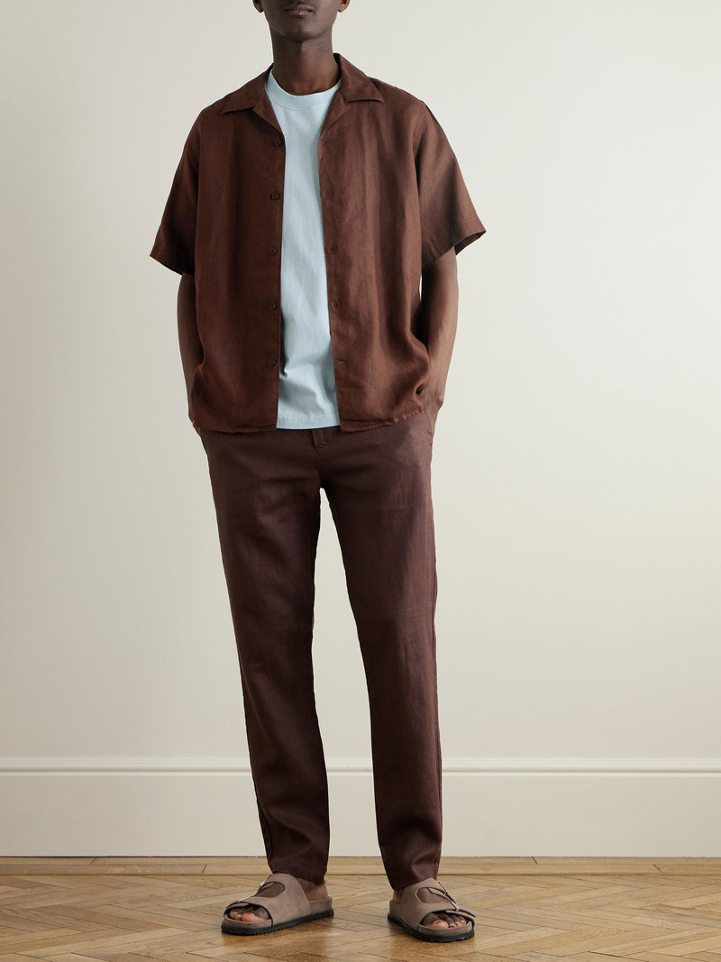 NN07 Julio 5708 Camp-Collar Linen Shirt Brown outlook