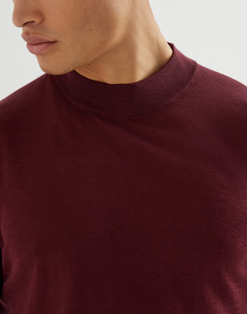 Lightweight silk and cotton knit T-shirt with mock neck 4