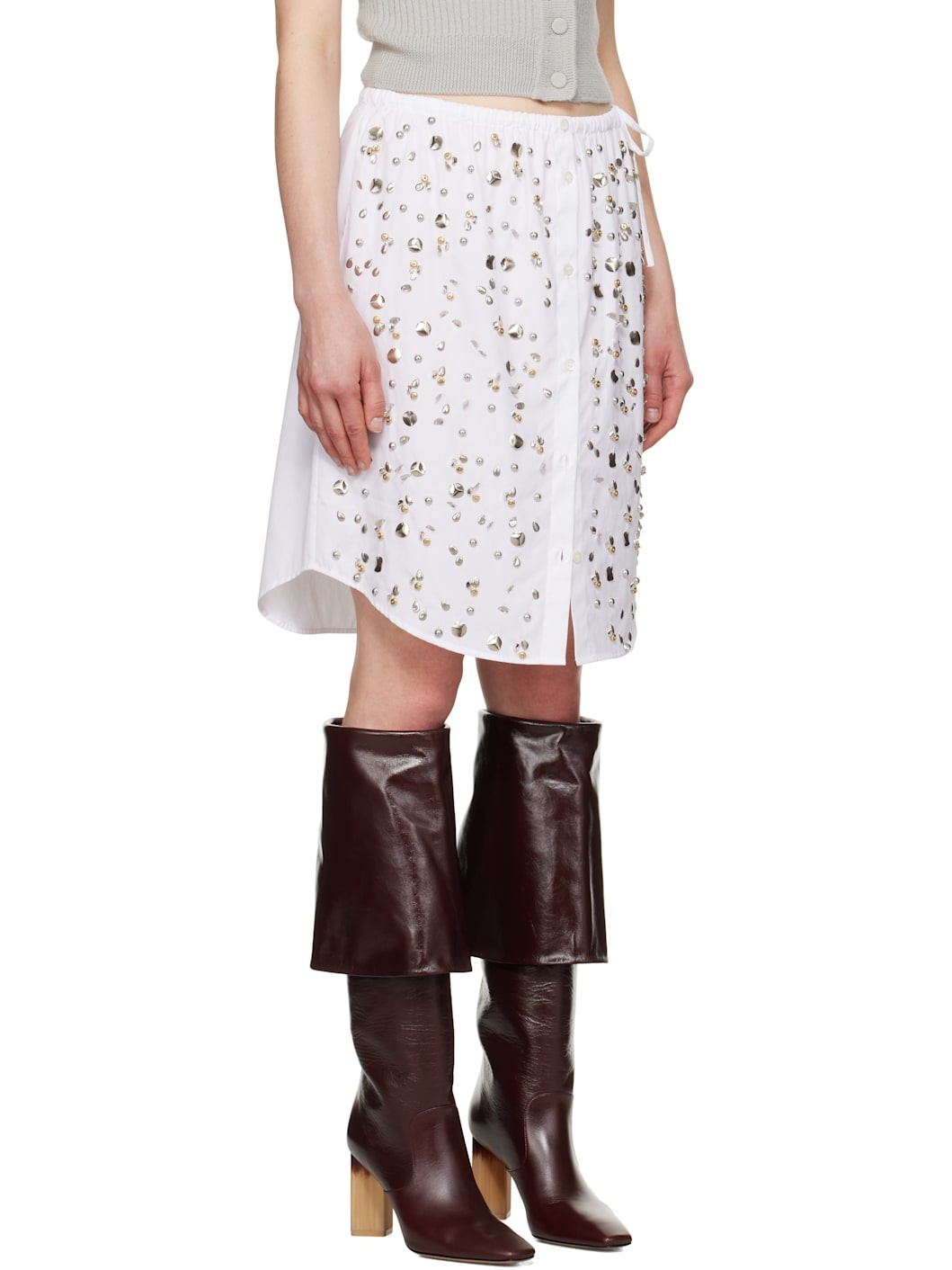White Embellished Midi Skirt - 2