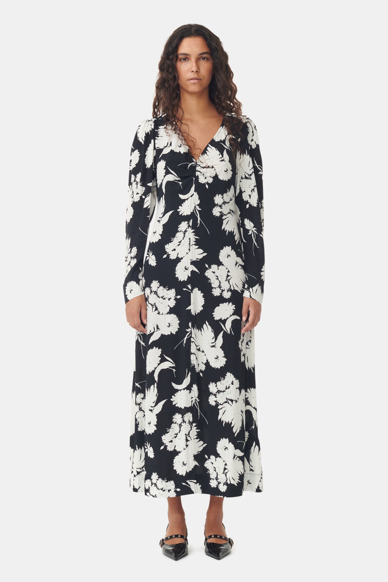 PRINTED CREPE V-NECK DRESS - 2