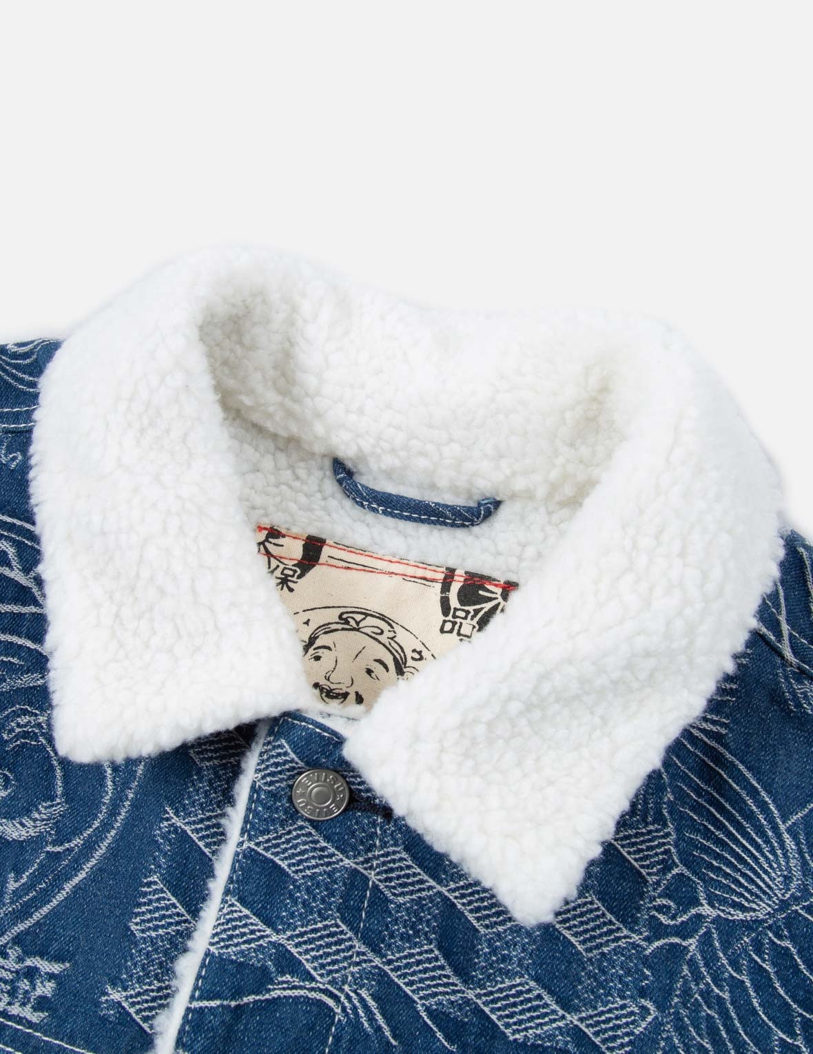 ALLOVER JAPANESE PATTERN JACQUARD SHERPA-LINED DENIM JACKET - 7