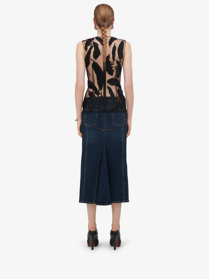 Women's Feather Embroidery Sleeveless Top in Black - 6