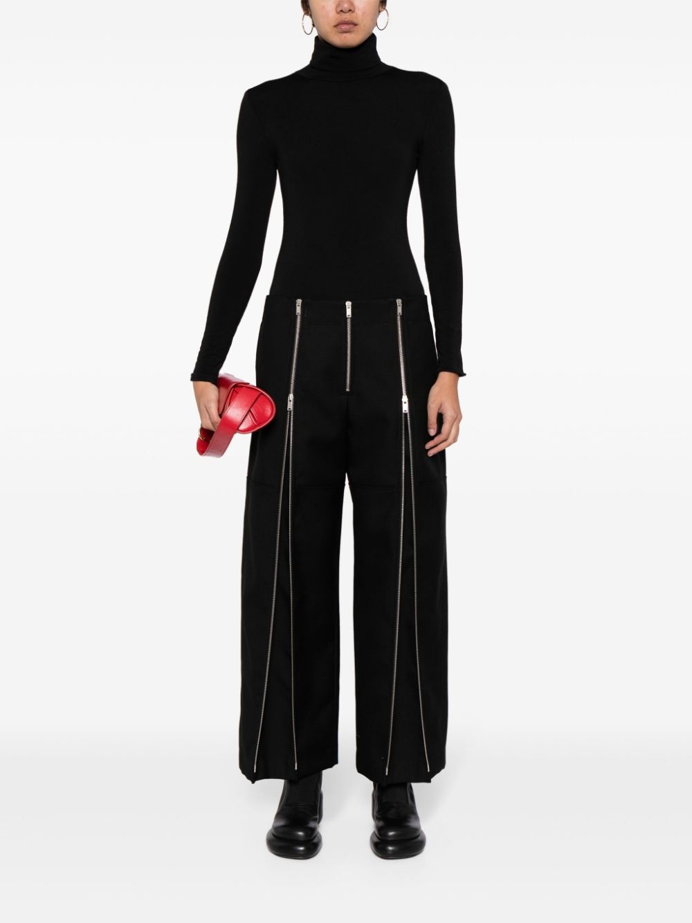 zip-embellished wool wide-leg trousers - 2