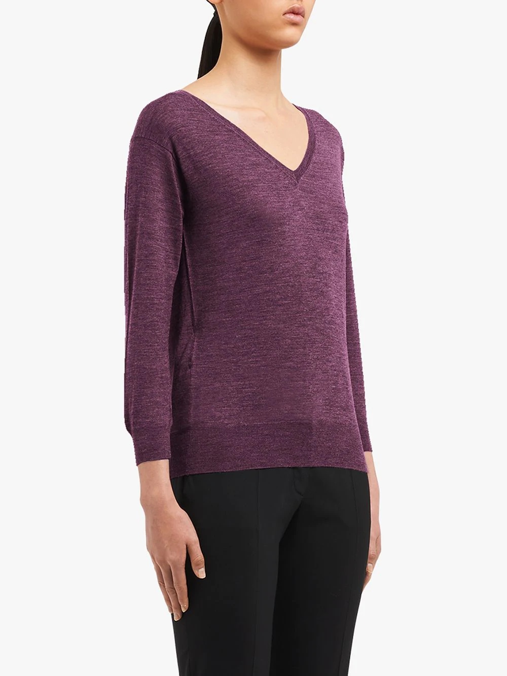 V-neck fine-knit jumper - 3