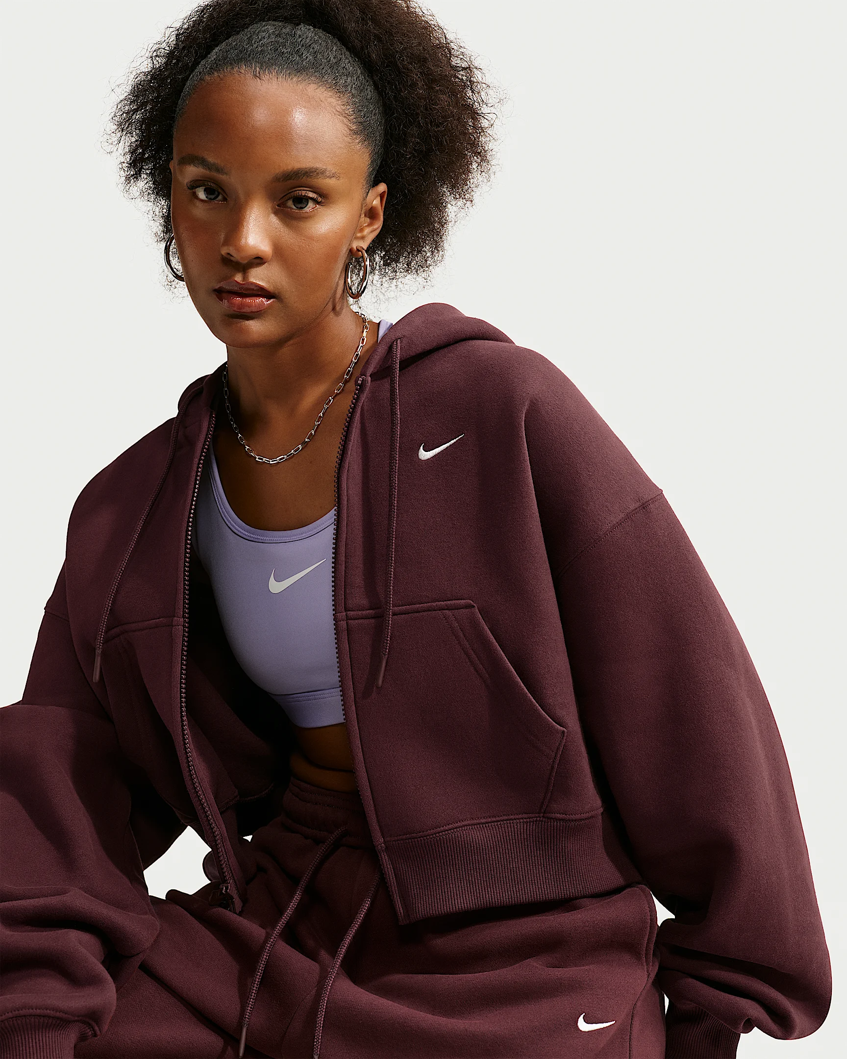 Nike Studio Fleece Medium Weight Women's Oversized Full-Zip Cropped Hoodie - 1