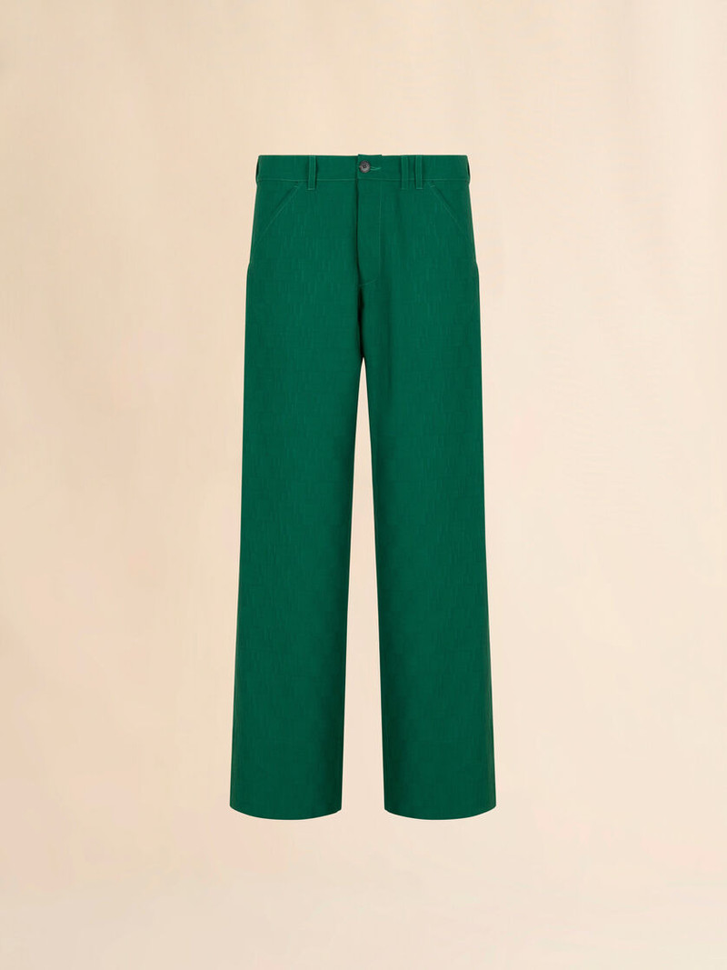 GREEN JACQUARD WOOL PANTS WITH GEOMETRIC MOTIF 1