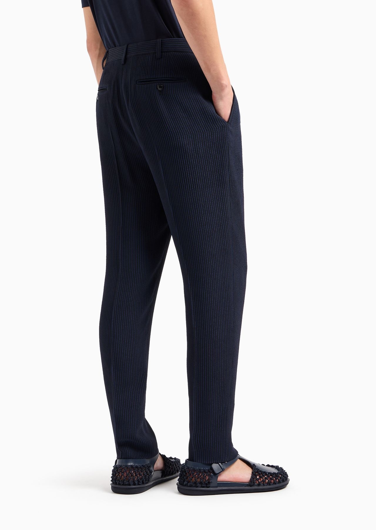 Viscose-blend seersucker double-pleat trousers - 3