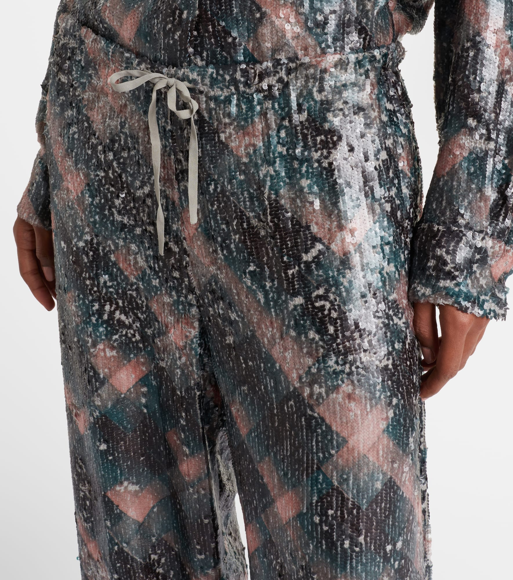 Checked sequined palazzo pants - 4