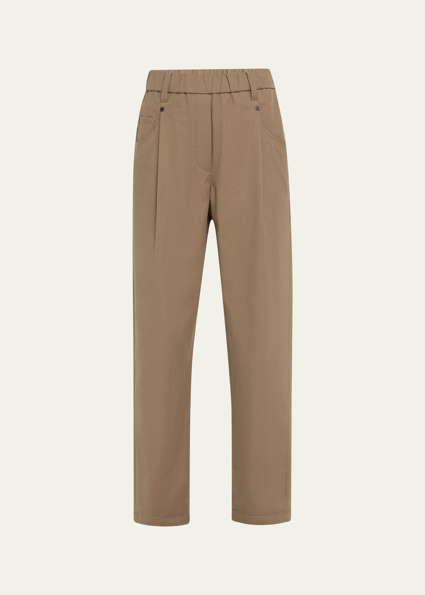 Cotton Twill Straight-Leg Ankle Pull-On Pants - 1