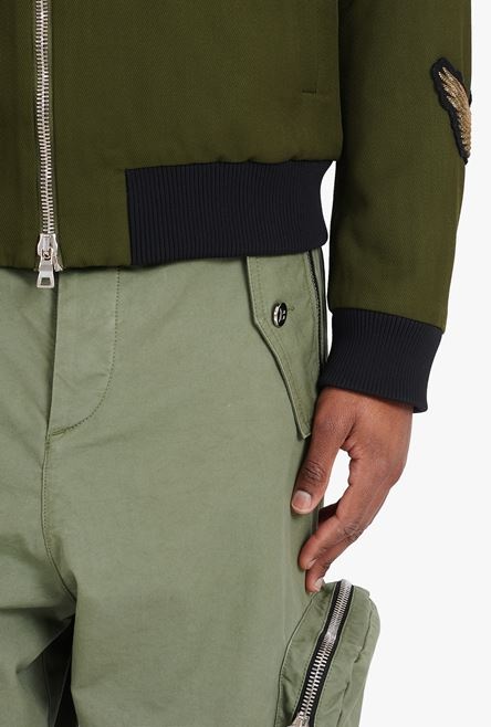 Khaki aviator teddy jacket with Balmain badges - 6