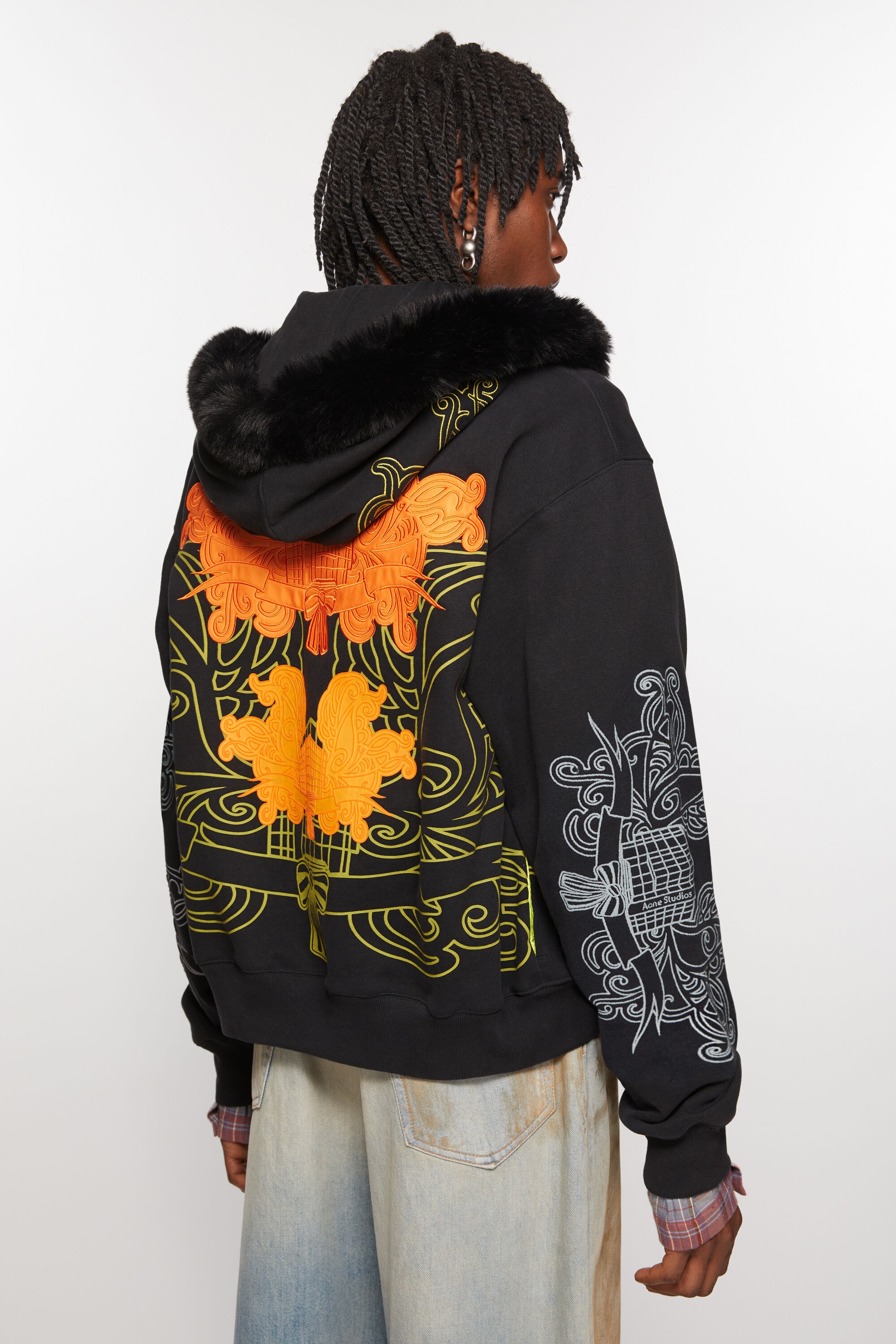 Printed hooded zip sweater - Black - 3