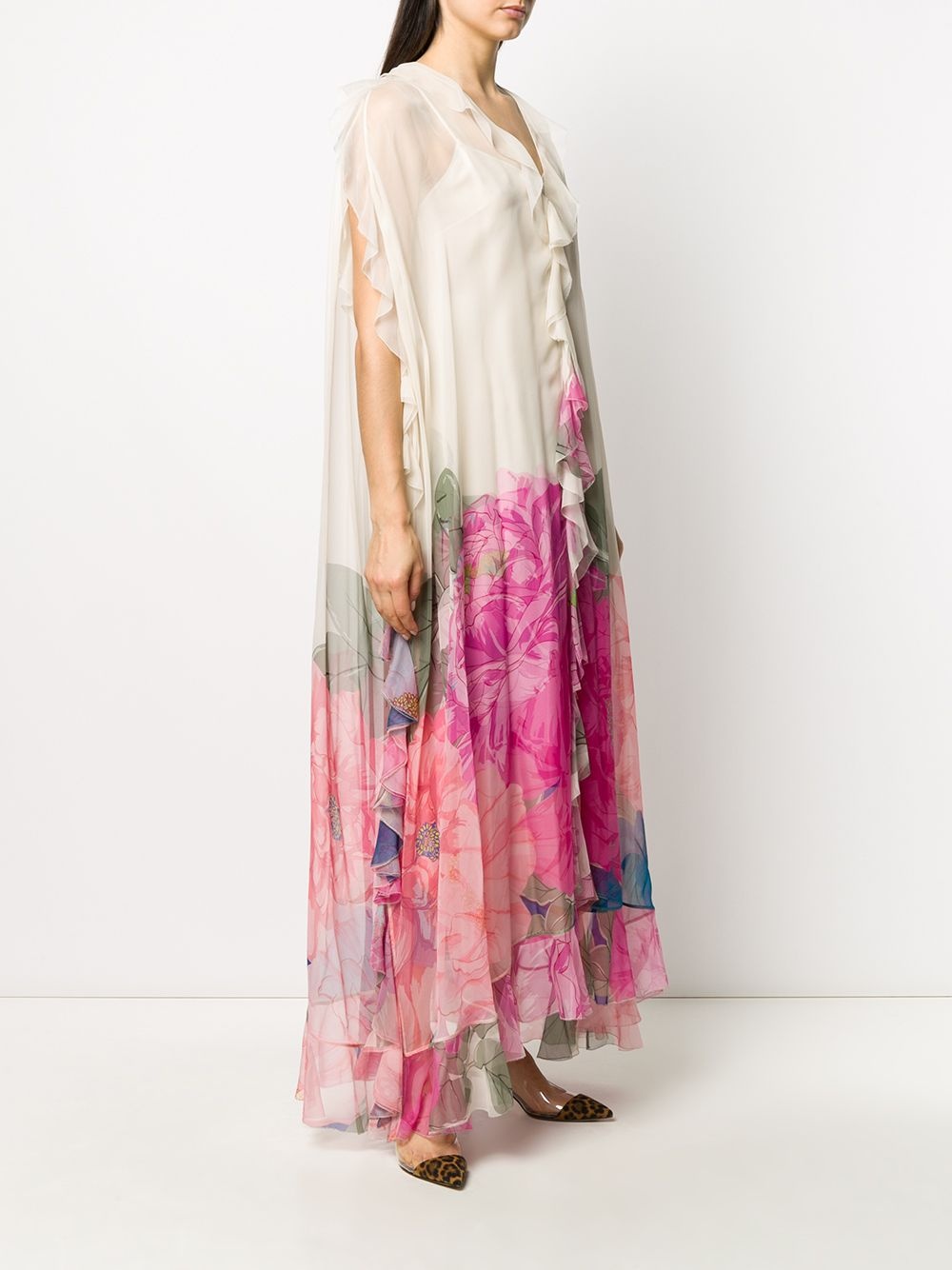ruffled floral print gown - 3