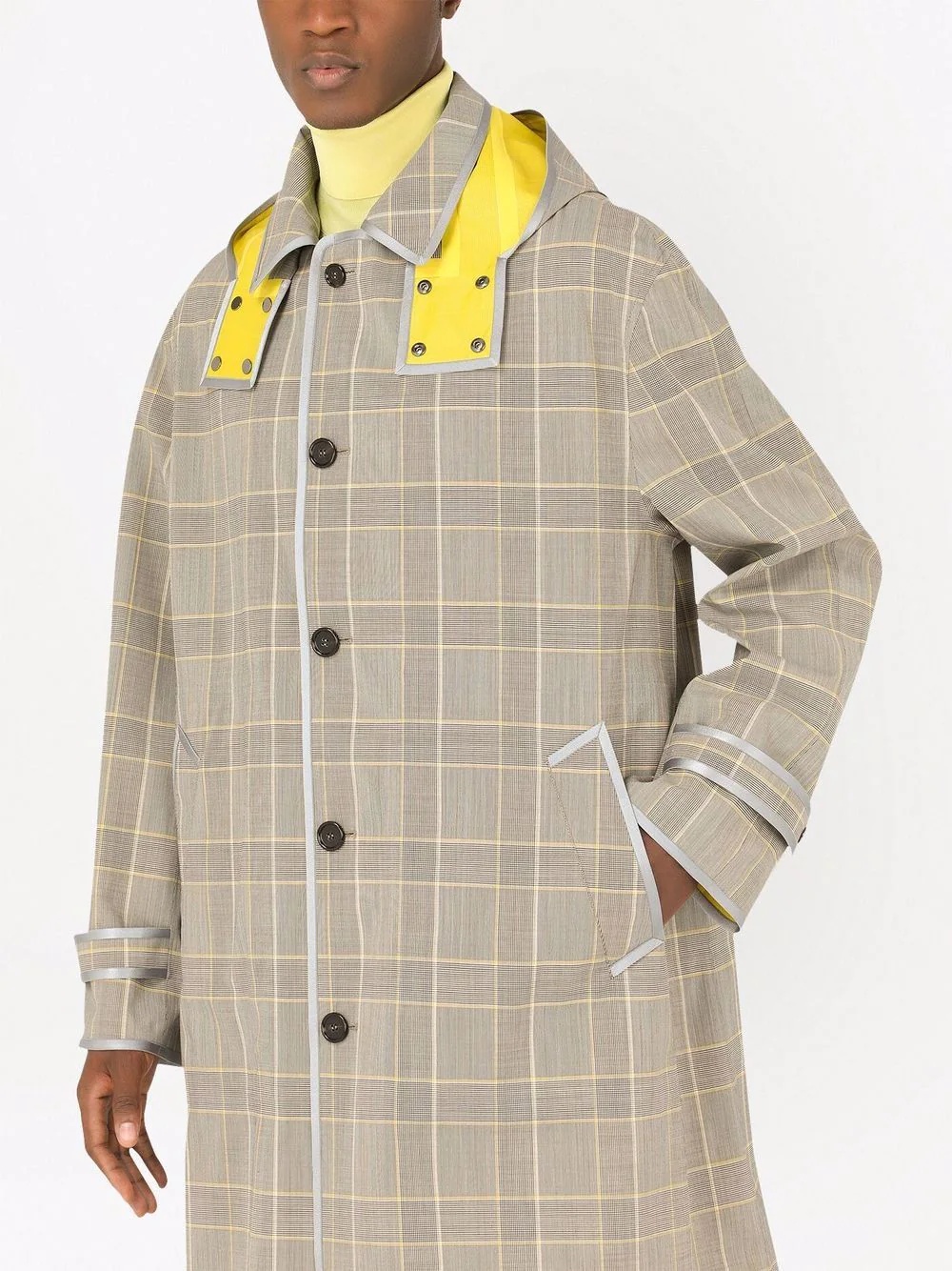 plaid-check hooded coat - 5