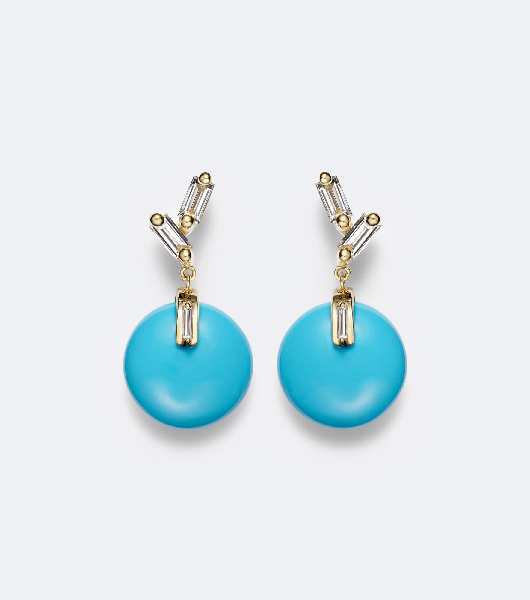 18kt gold drop earrings with turquoise and diamonds - 1