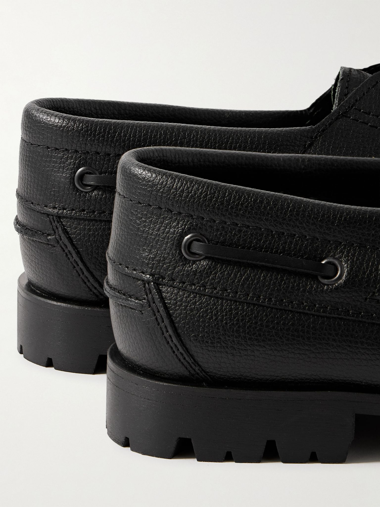 Aztec Full-Grain Leather Boat Shoes Black - 5