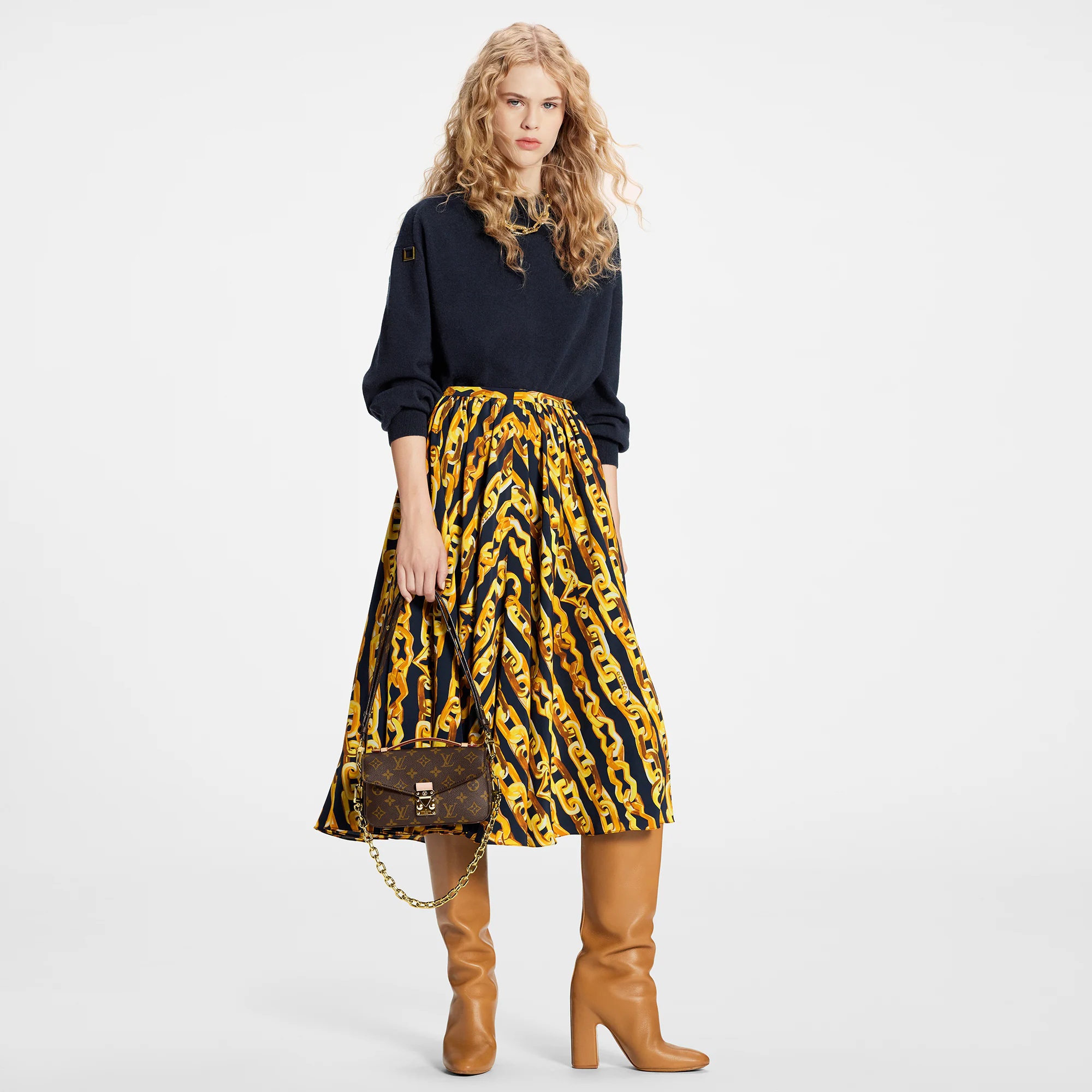 Chain Print Silk Midi Skirt - 4
