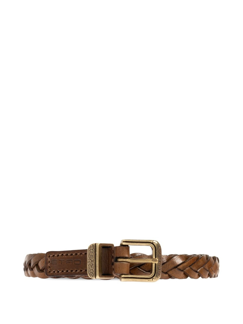 braided detailed-buckle leather belt 1