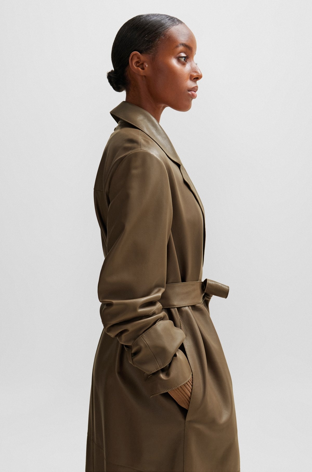 LONGLINE BELTED COAT IN NAPPA LEATHER - 5