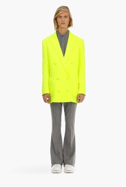 Double-breasted neon yellow blazer - 4