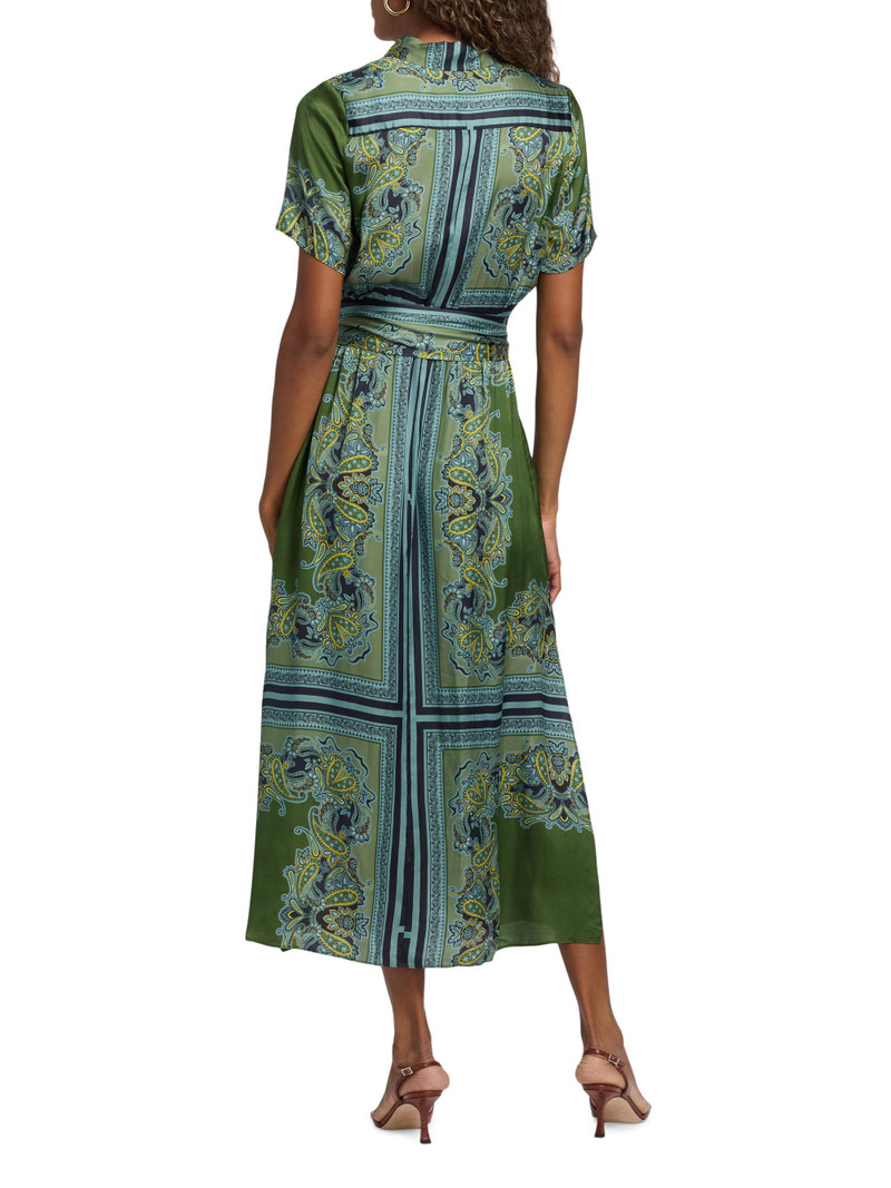 Women's Esmeralda Paisley Satin Midi-Shirtdress - Moss Scarf 5