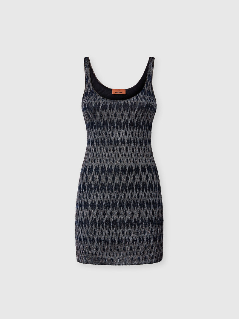 Sleeveless mini dress in viscose blend with 3D diamond pattern 1