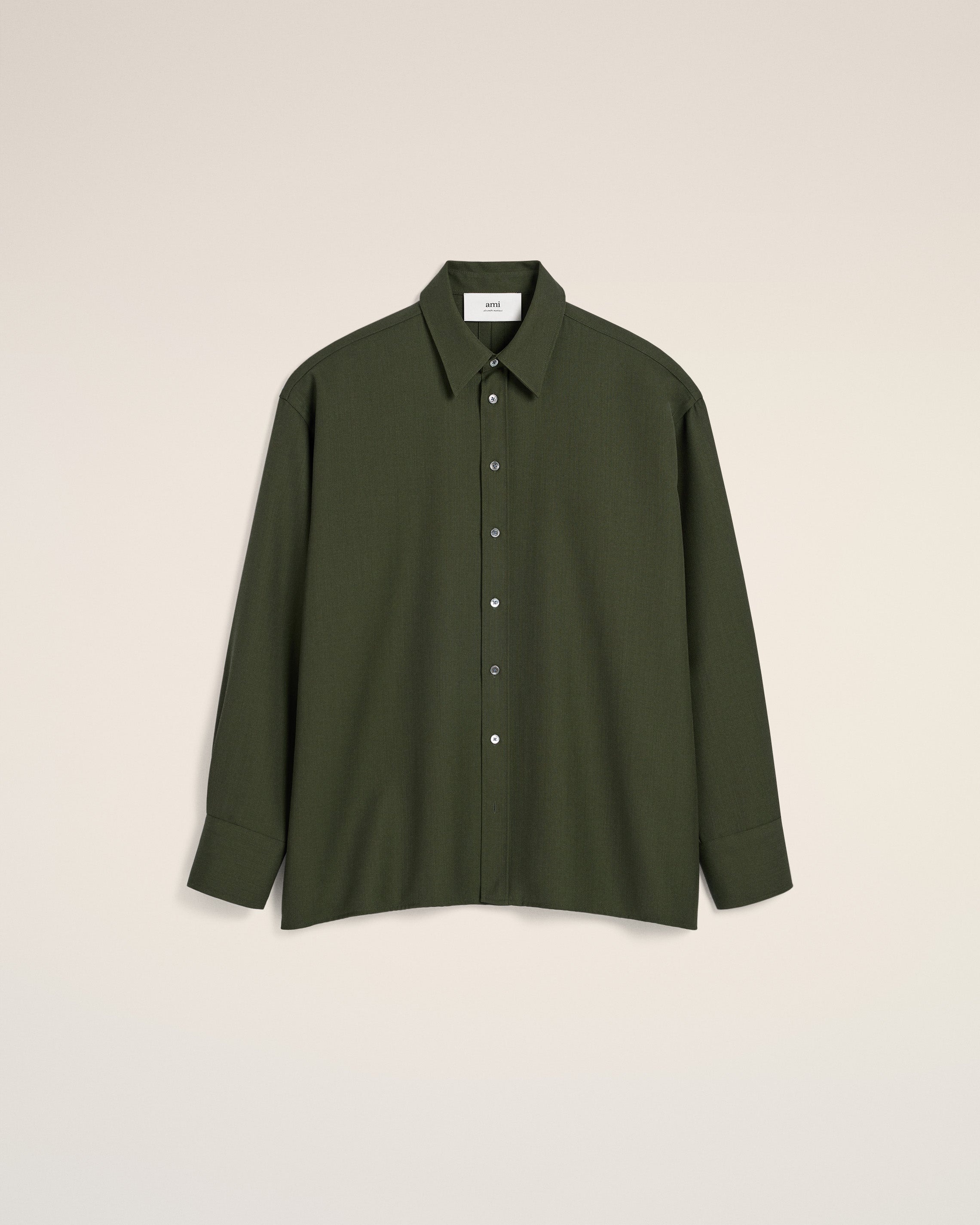GREEN WOOL BACK SLIT LOOSE SHIRT - 2
