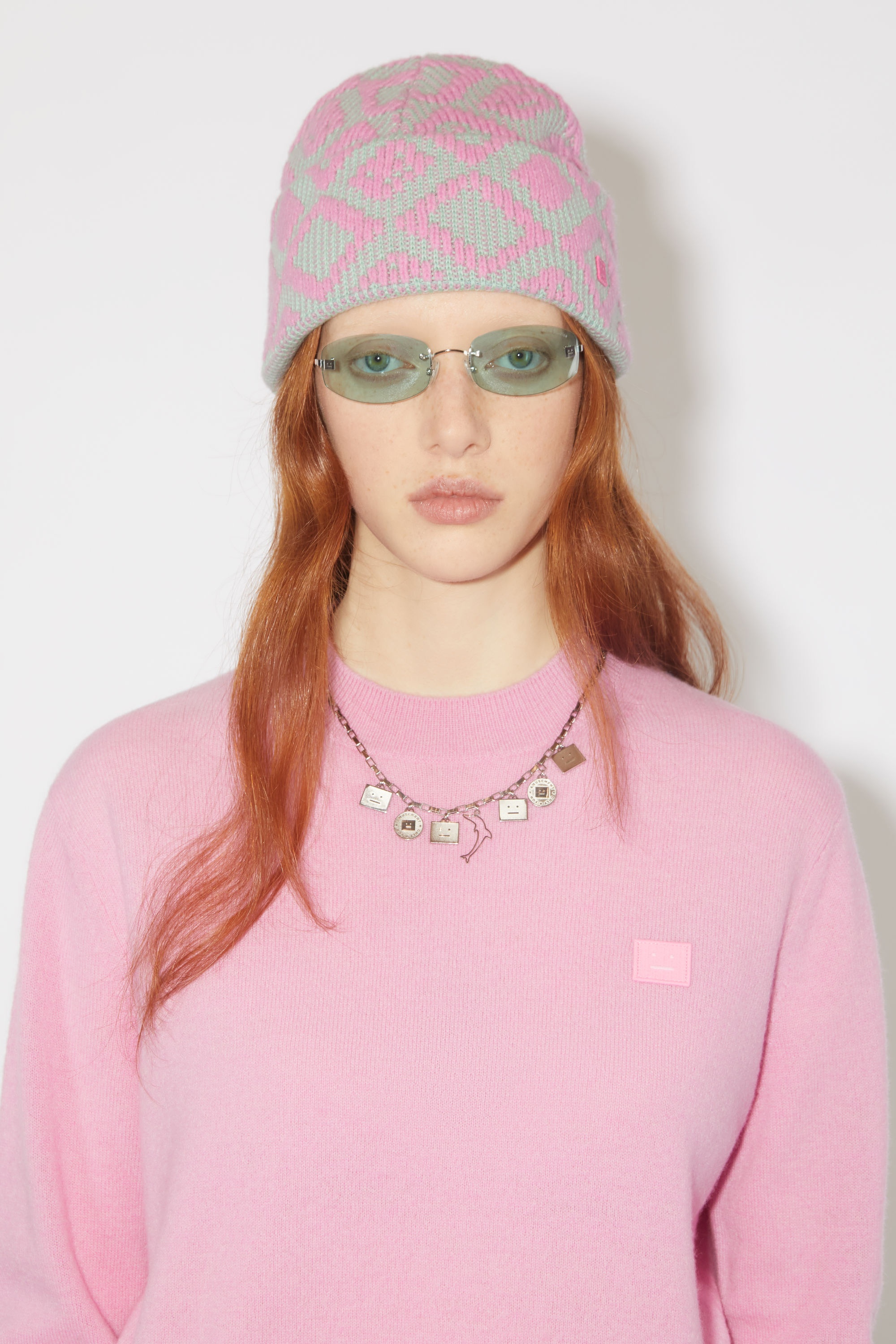 Face tiles beanie - Bubble pink/spring green - 2