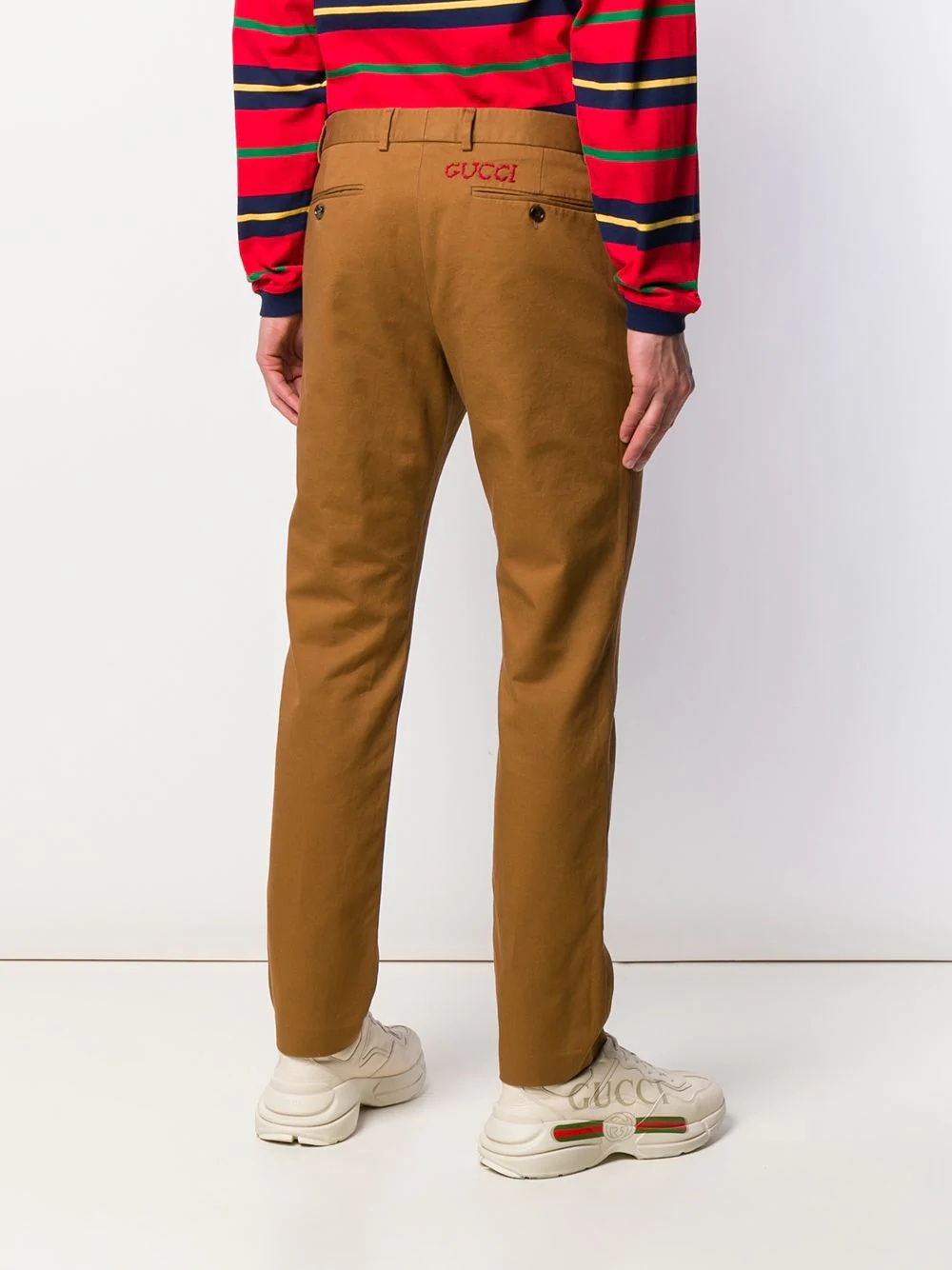 logo embroidered chino trousers - 4