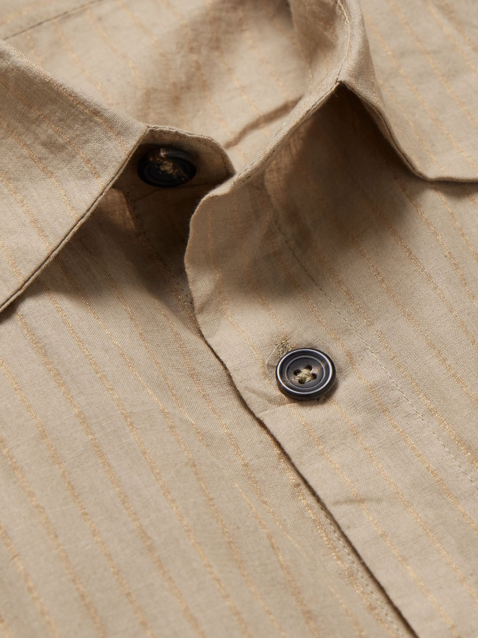 Striped Metallic Cotton-Jacquard Shirt Beige - 4